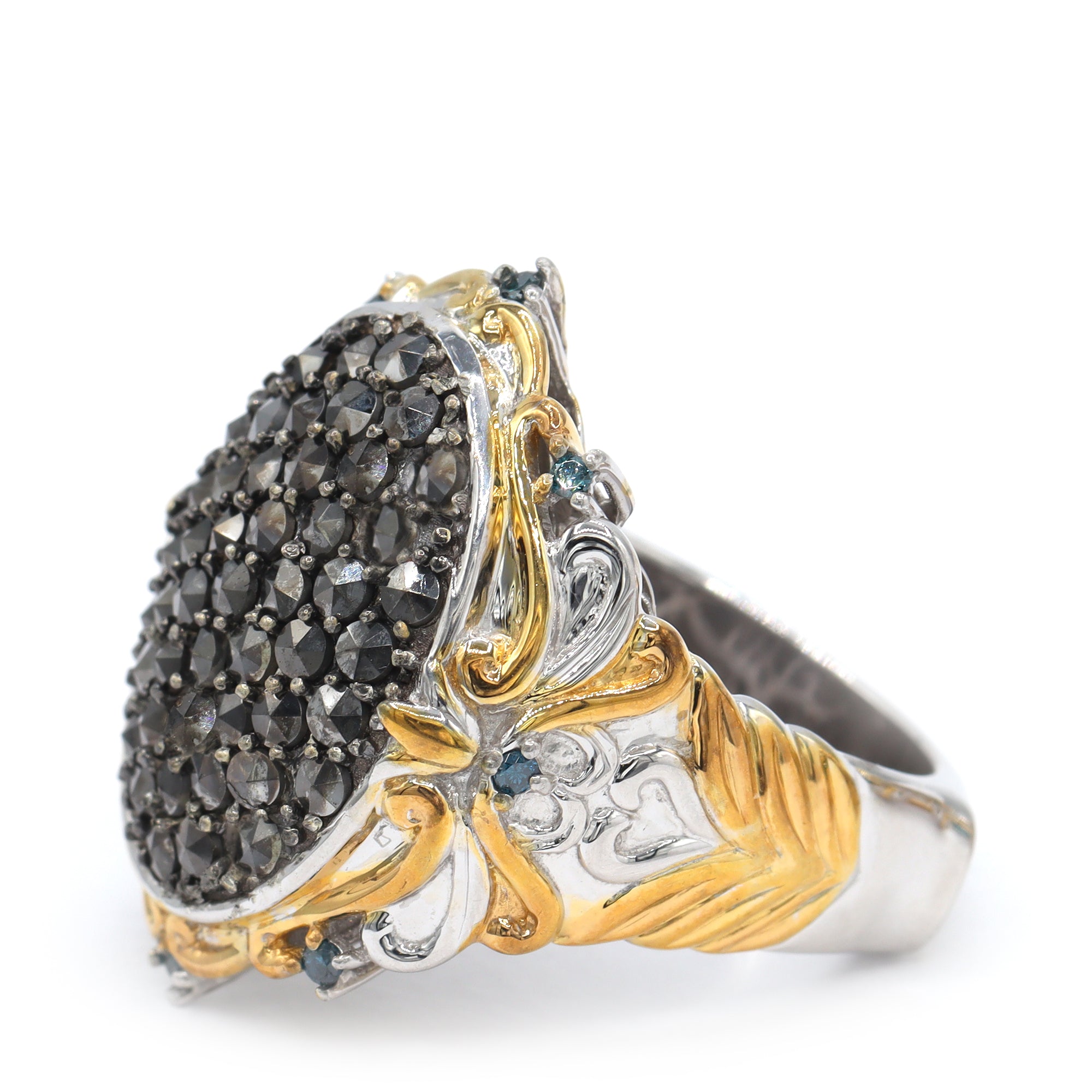 Gems en Vogue Black or Silver Marcasite & Teal Diamond Ring