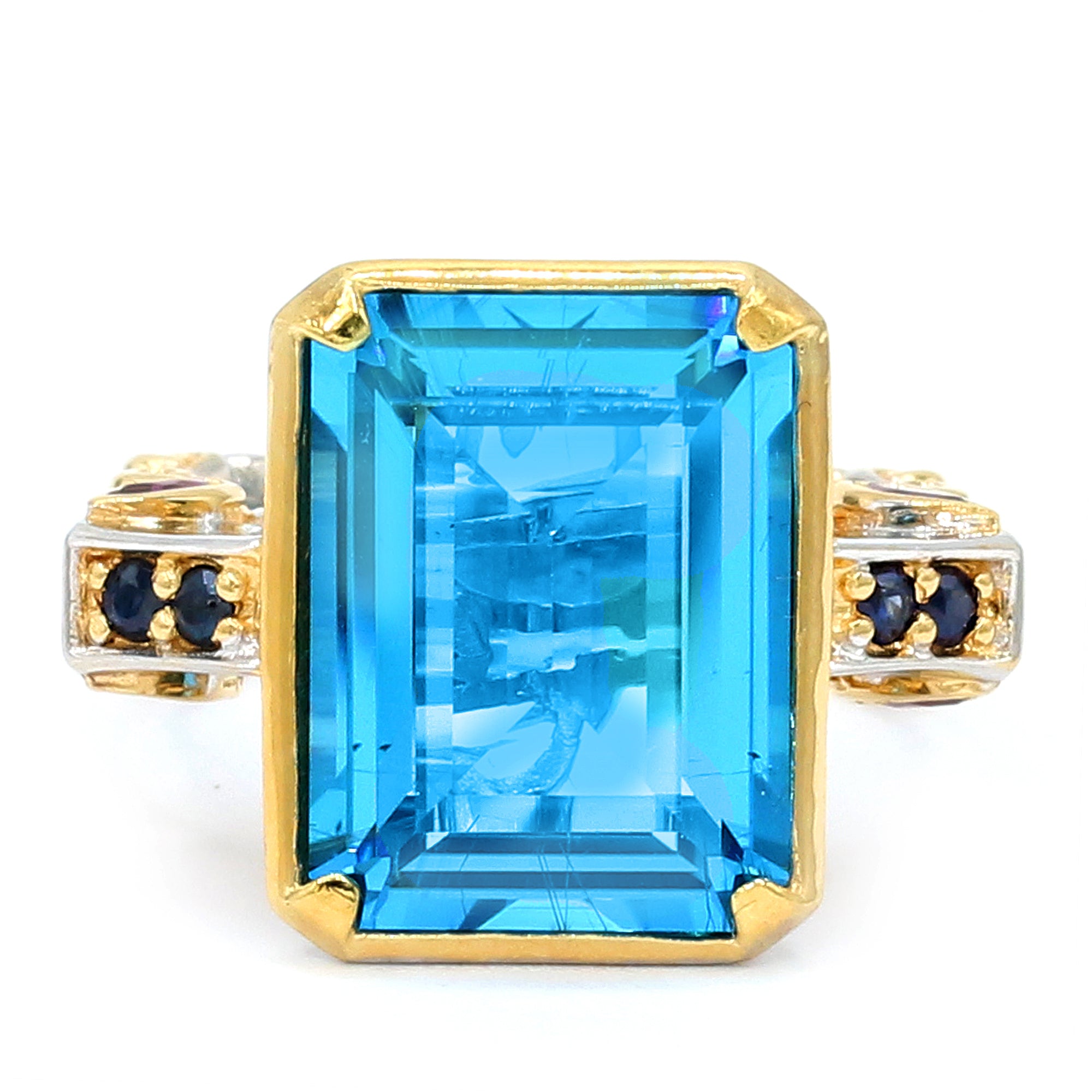 Gems en Vogue 24K Palladium Silver 15.40ctw Swiss Blue Topaz, Rhodolite & Blue Sapphire Ring