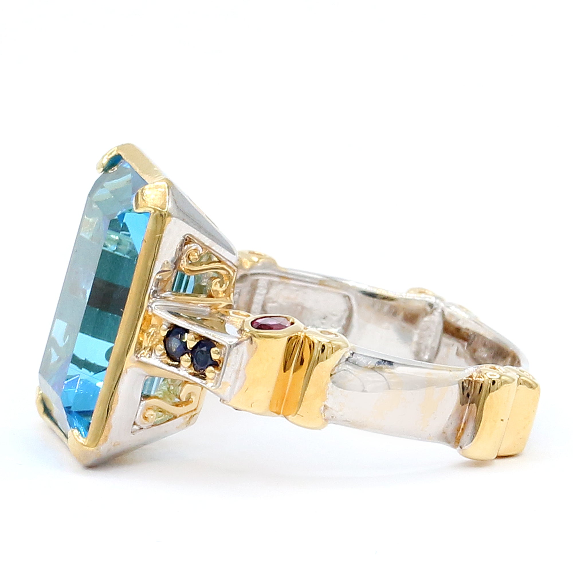 Gems en Vogue 24K Palladium Silver 15.40ctw Swiss Blue Topaz, Rhodolite & Blue Sapphire Ring
