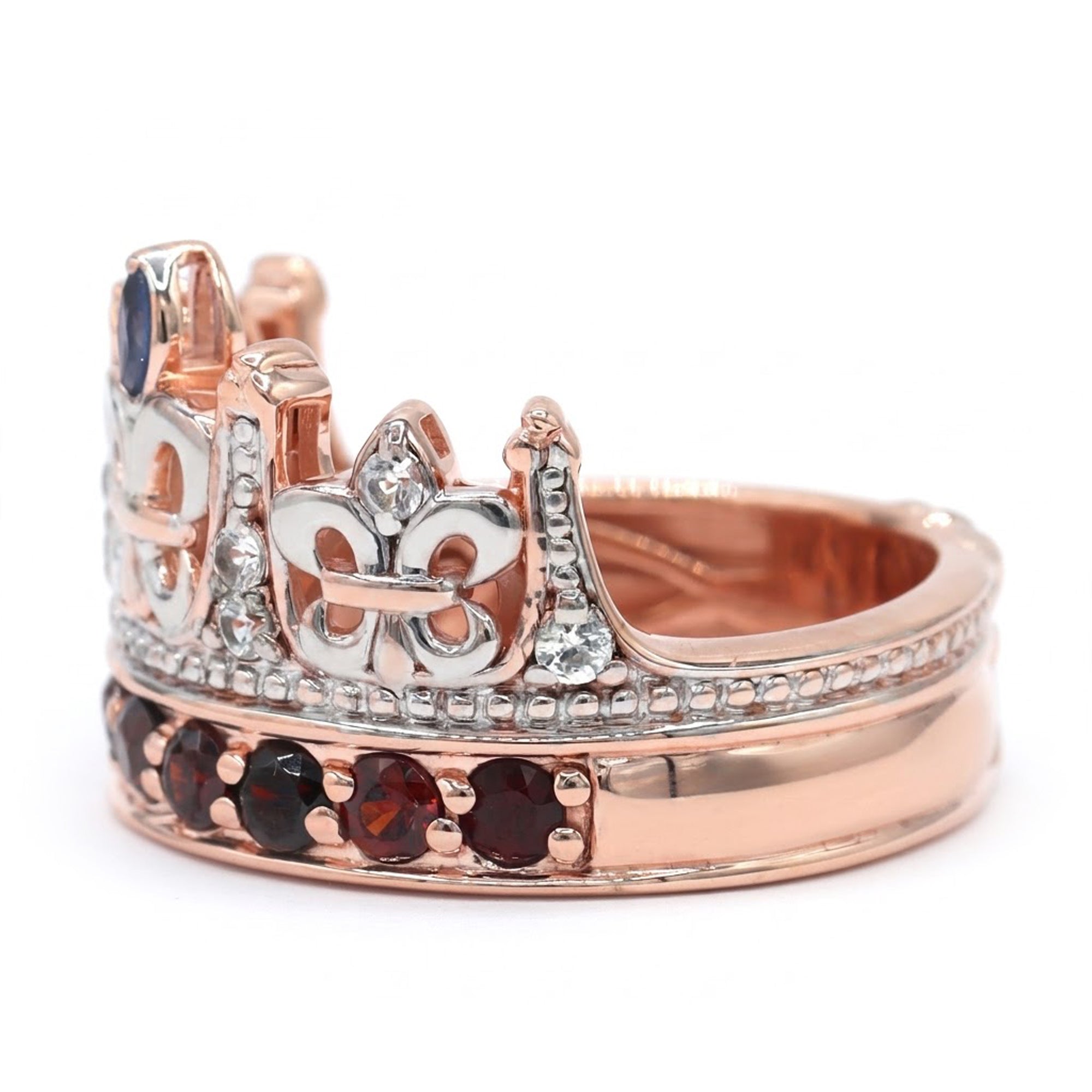 Gems en Vogue 18K Palladium Silver 1.83ctw Garnet & Sapphire Crown Ring