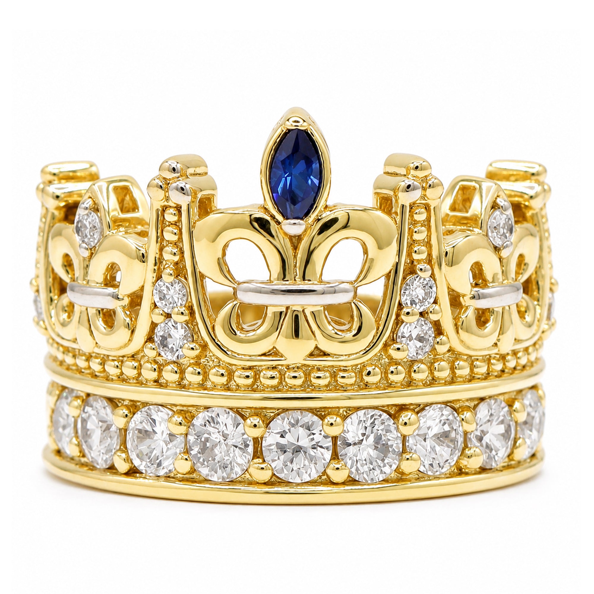 Gems en Vogue 24K Palladium Silver 1.83ctw White Zircon & Sapphire Crown Ring