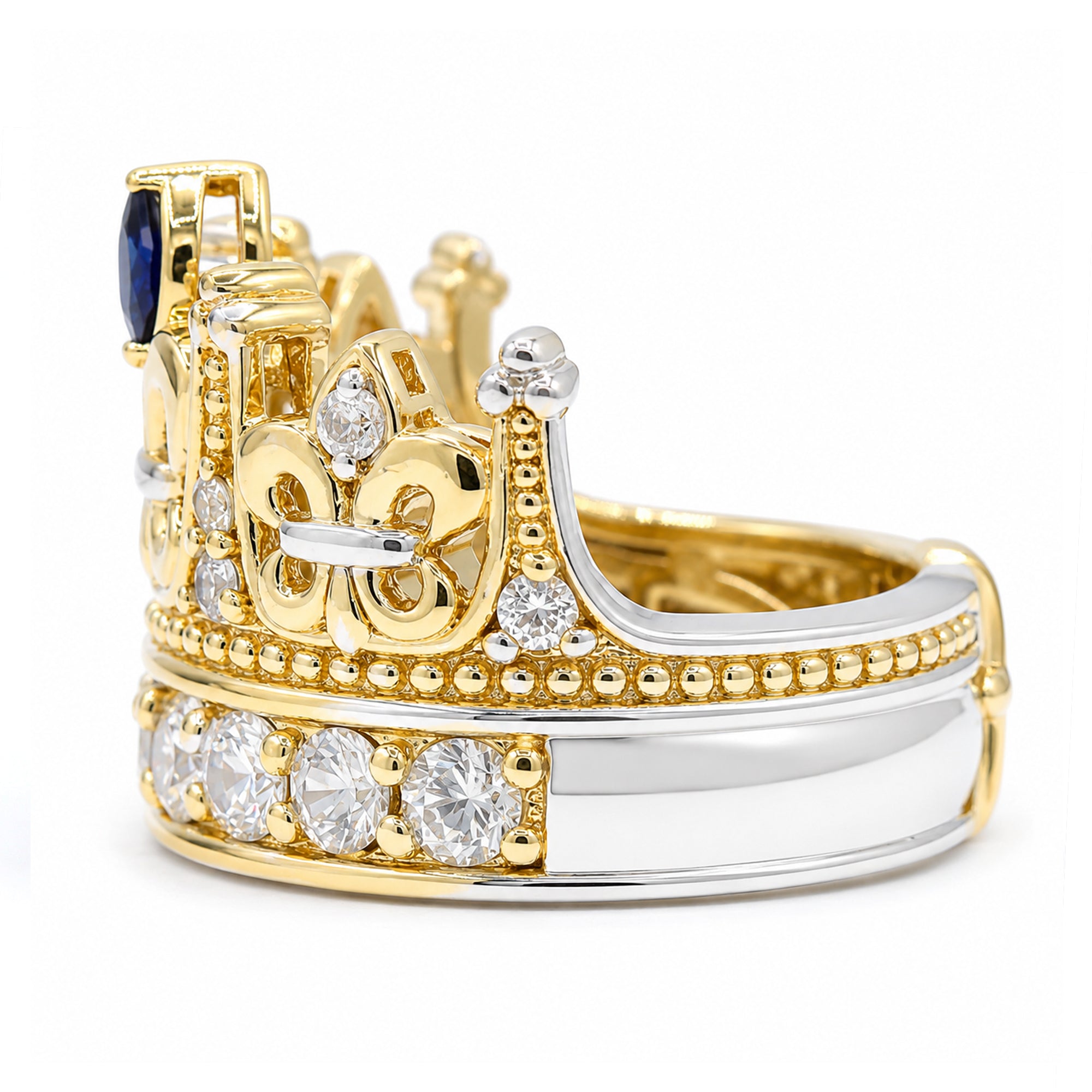 Gems en Vogue 24K Palladium Silver 1.83ctw White Zircon & Sapphire Crown Ring