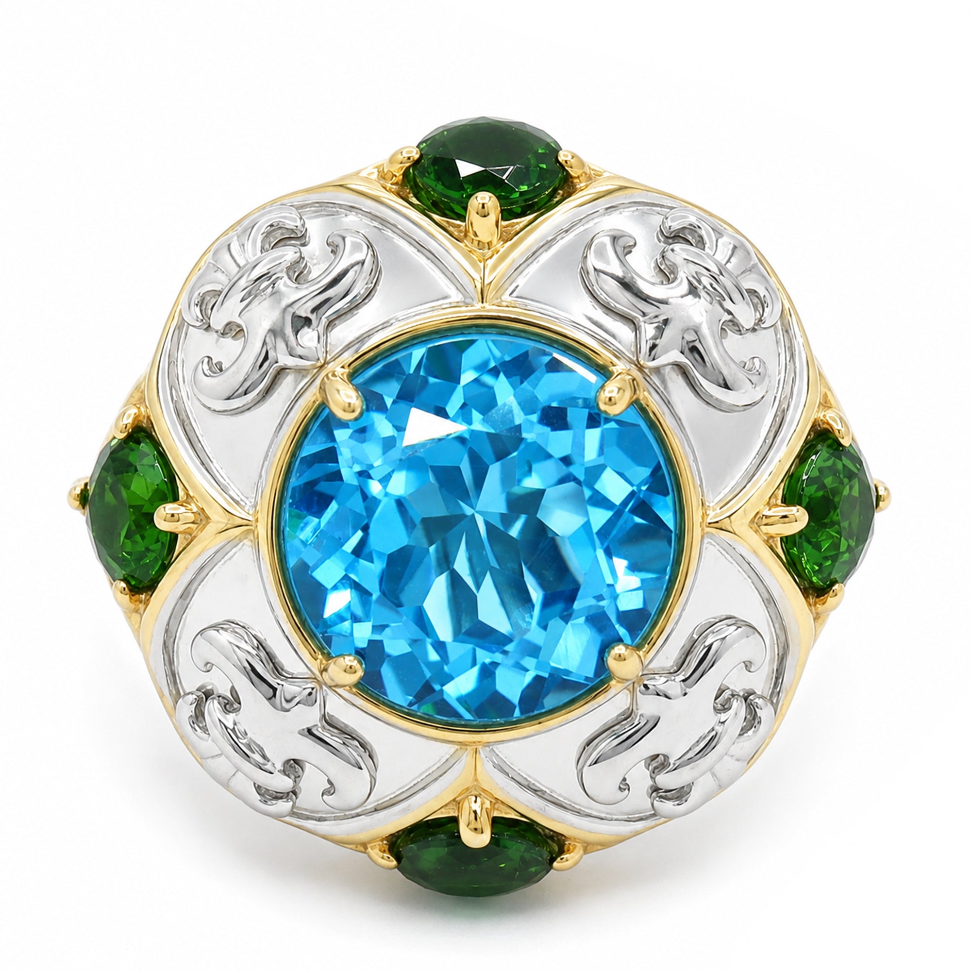 Gems en Vogue 24K Palladium Silver 5.77ctw Swiss Blue Topaz & Chrome Diopside Ring