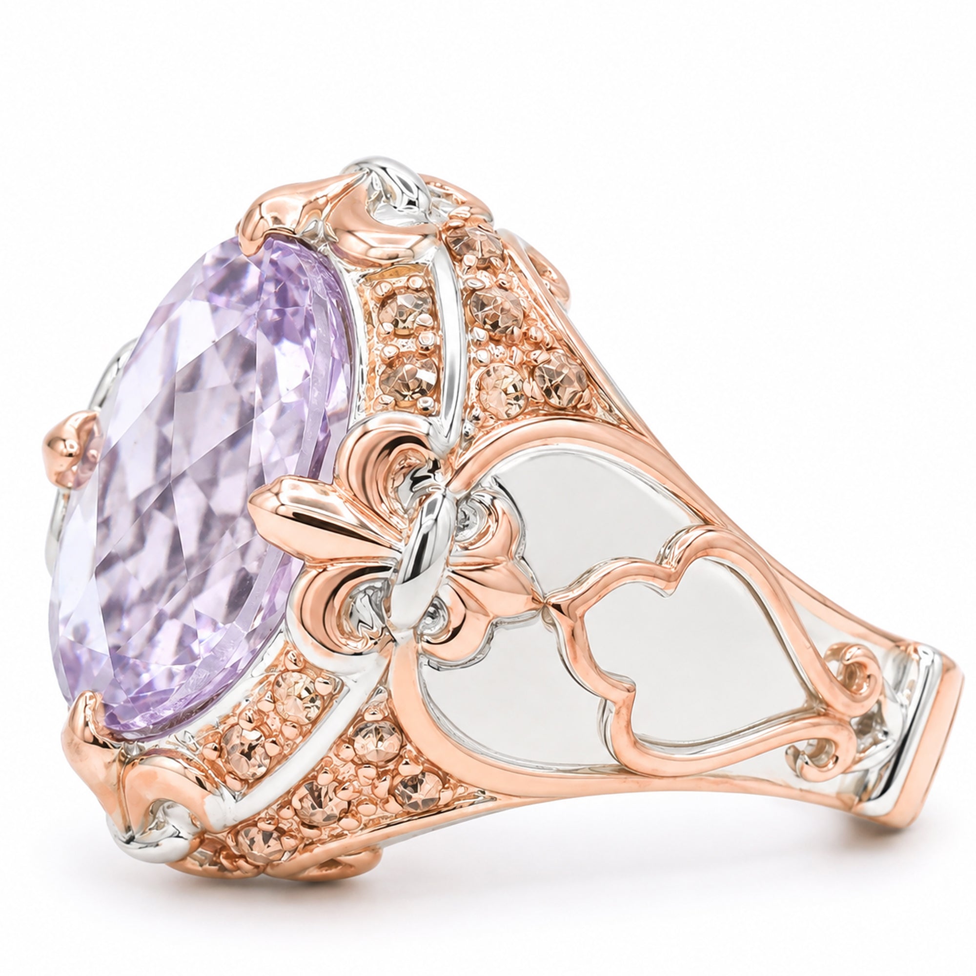 Gems en Vogue 18K Palladium Silver 9.57ctw Pink Amethyst & Marcasite Ring