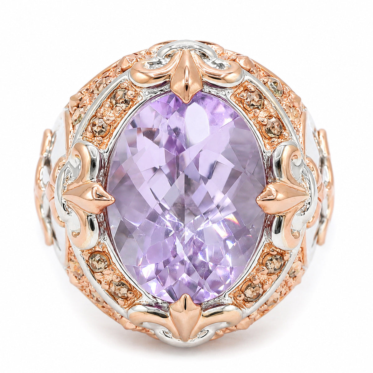 Gems en Vogue 18K Palladium Silver 9.57ctw Pink Amethyst & Marcasite Ring