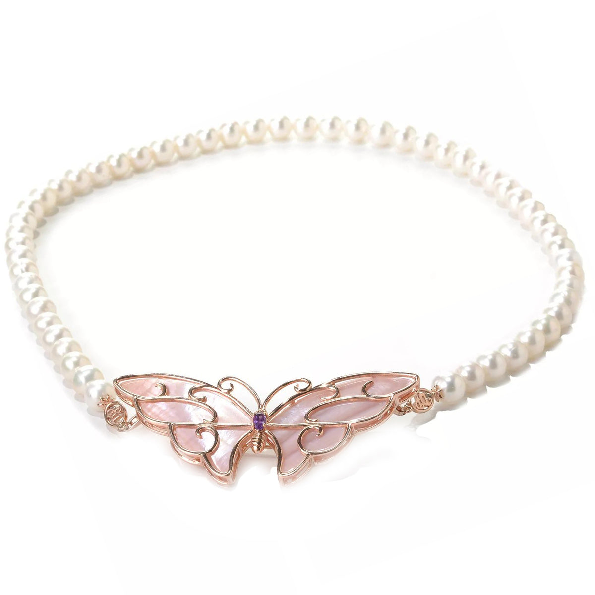 Gems en Vogue 18K Palladium Silver Pink Mother of Pearl & Pearl Bead Butterfly Brooch/Necklace