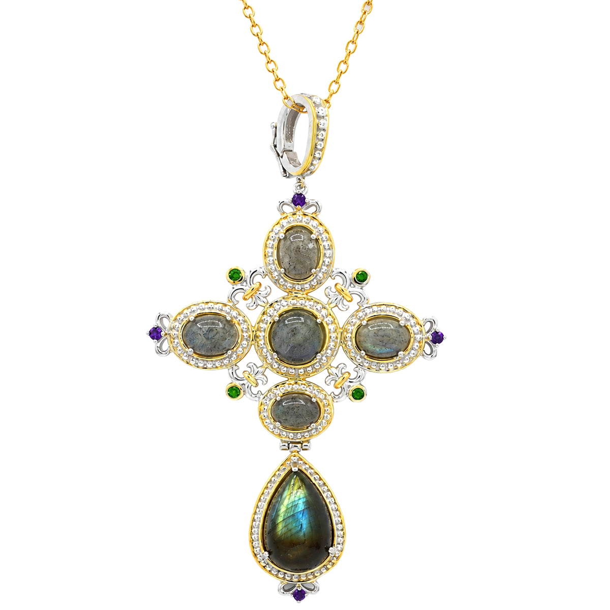 Gems en Vogue 24K Palladium Silver Labradorite, Chrome Diopside & Amethyst Pendant