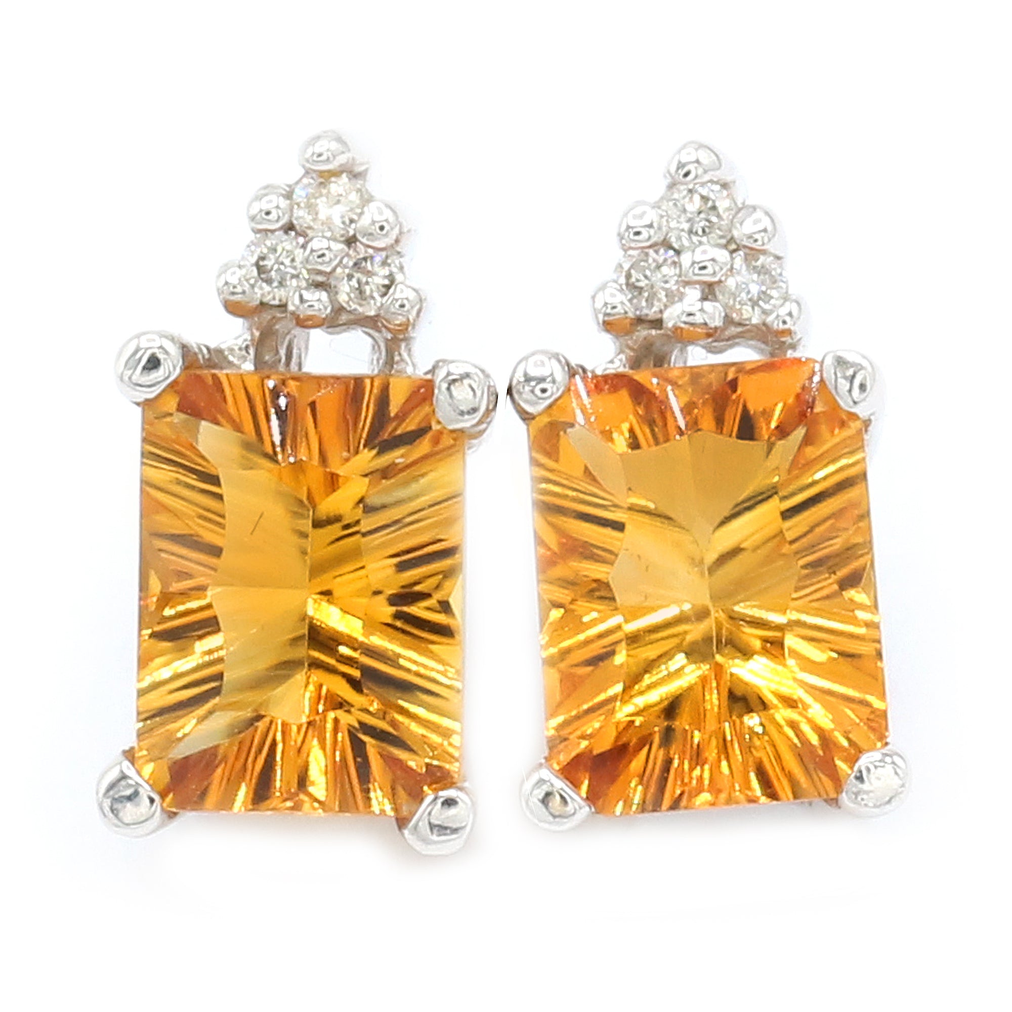 Golden Jewel 14K White Gold 3.03ctw Millennium Cut Citrine & Diamond Stud Earrings