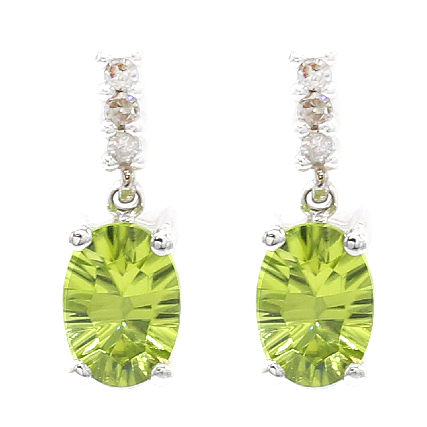 Golden Jewel 10K White Gold 1.78ctw Millennium Cut Peridot & Diamond Earrings