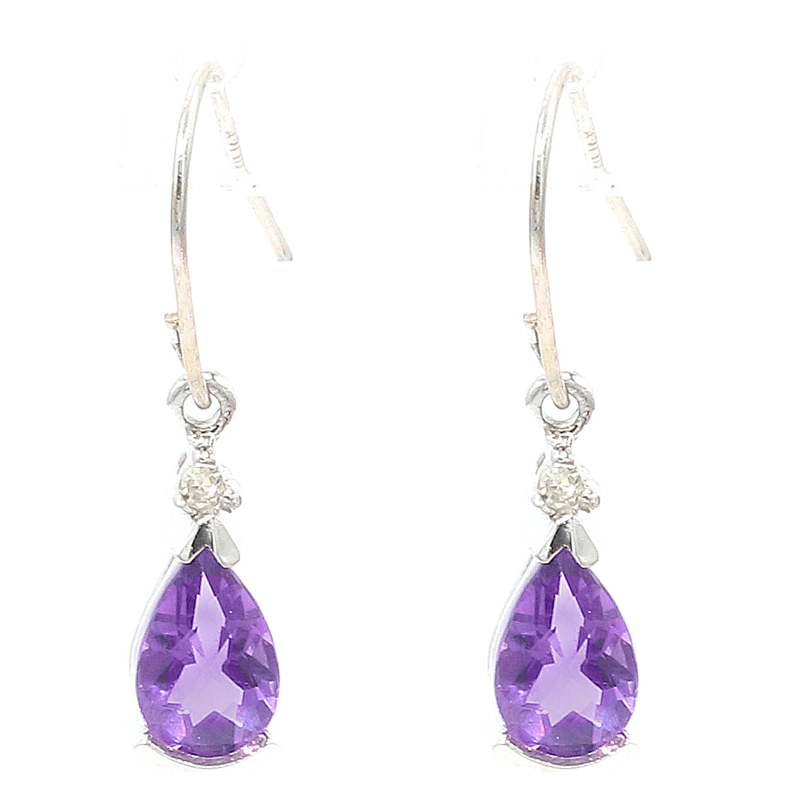 Golden Jewel 14K White Gold 0.84ctw Amethyst & Diamond Drop Earrings