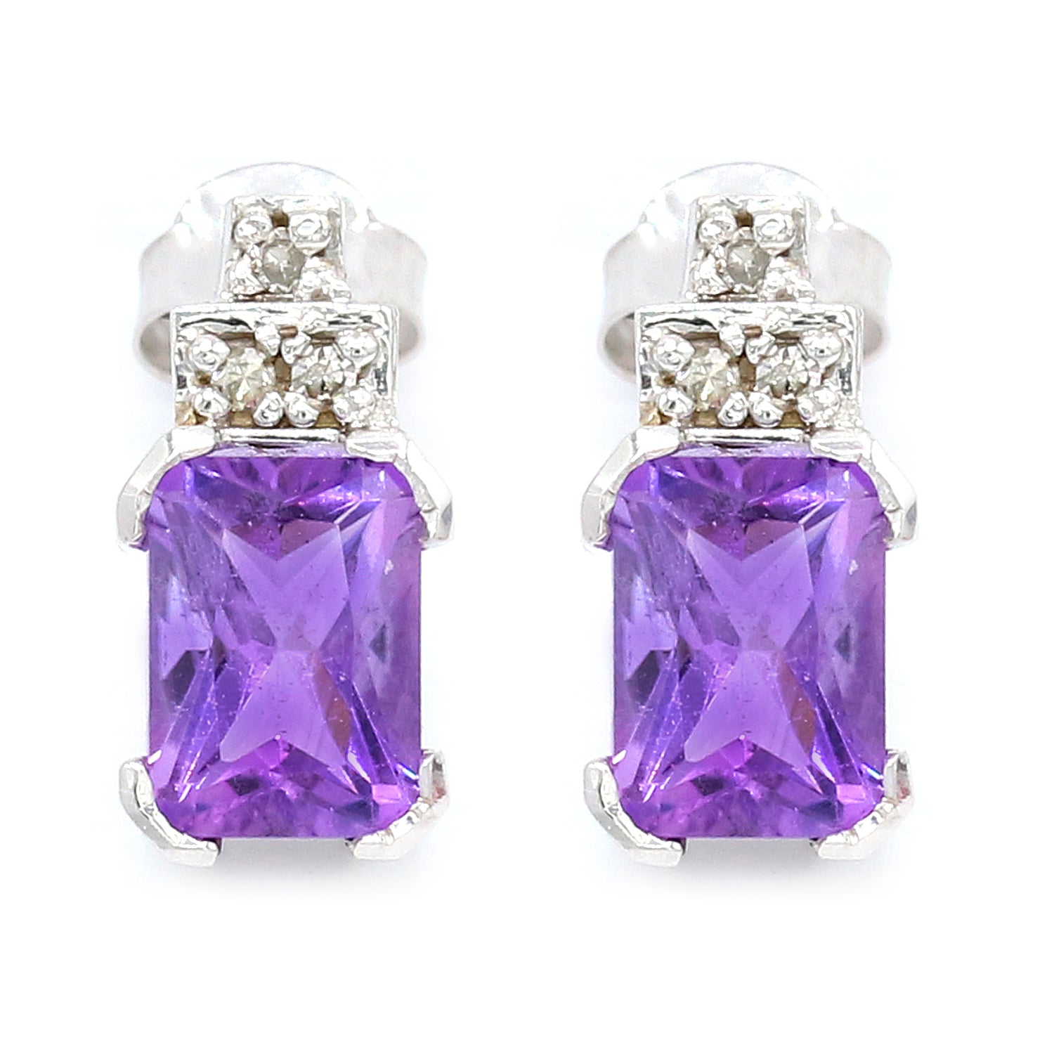 Golden Jewel 10K White Gold 1.95ctw Amethyst & Diamond Stud Earrings