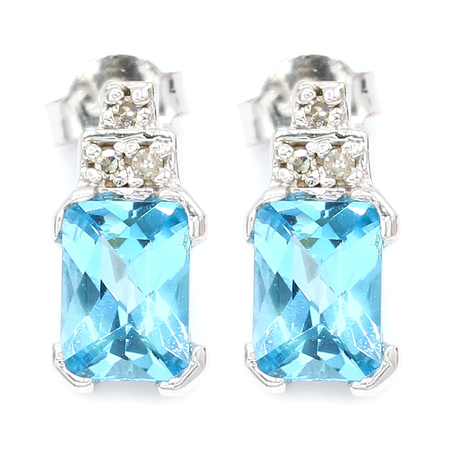 Golden Jewel 10K White Gold 2.66ctw Blue Topaz & Diamond Stud Earrings