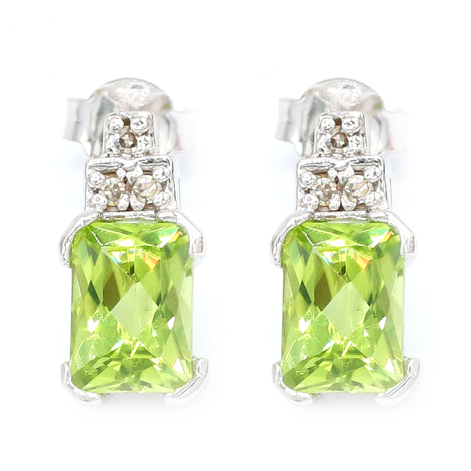 Golden Jewel 10K White Gold 2.19ctw Peridot & Diamond Stud Earrings