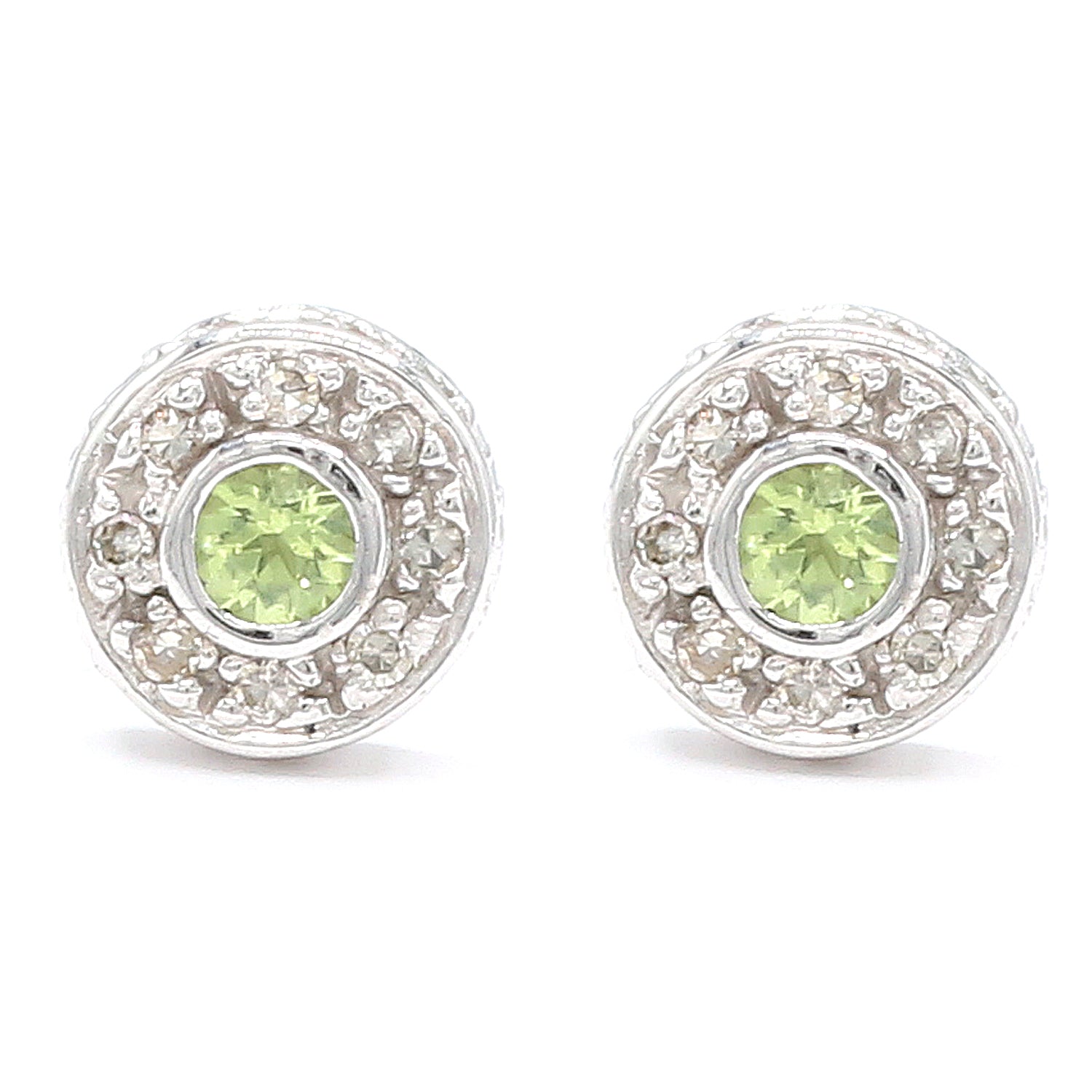 Golden Jewel 10K White Gold Choice of Birthstone & Diamond Stud Earrings