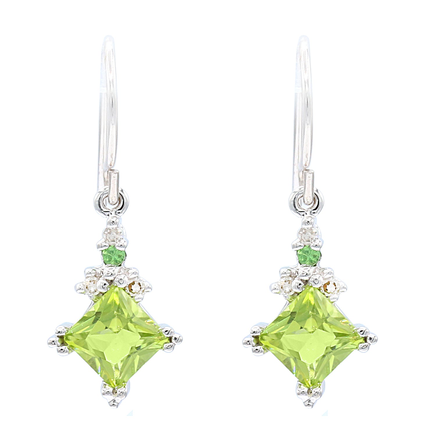 Golden Jewel 14K White Gold 1.36ctw Peridot, Emerald & Diamond Drop Earrings