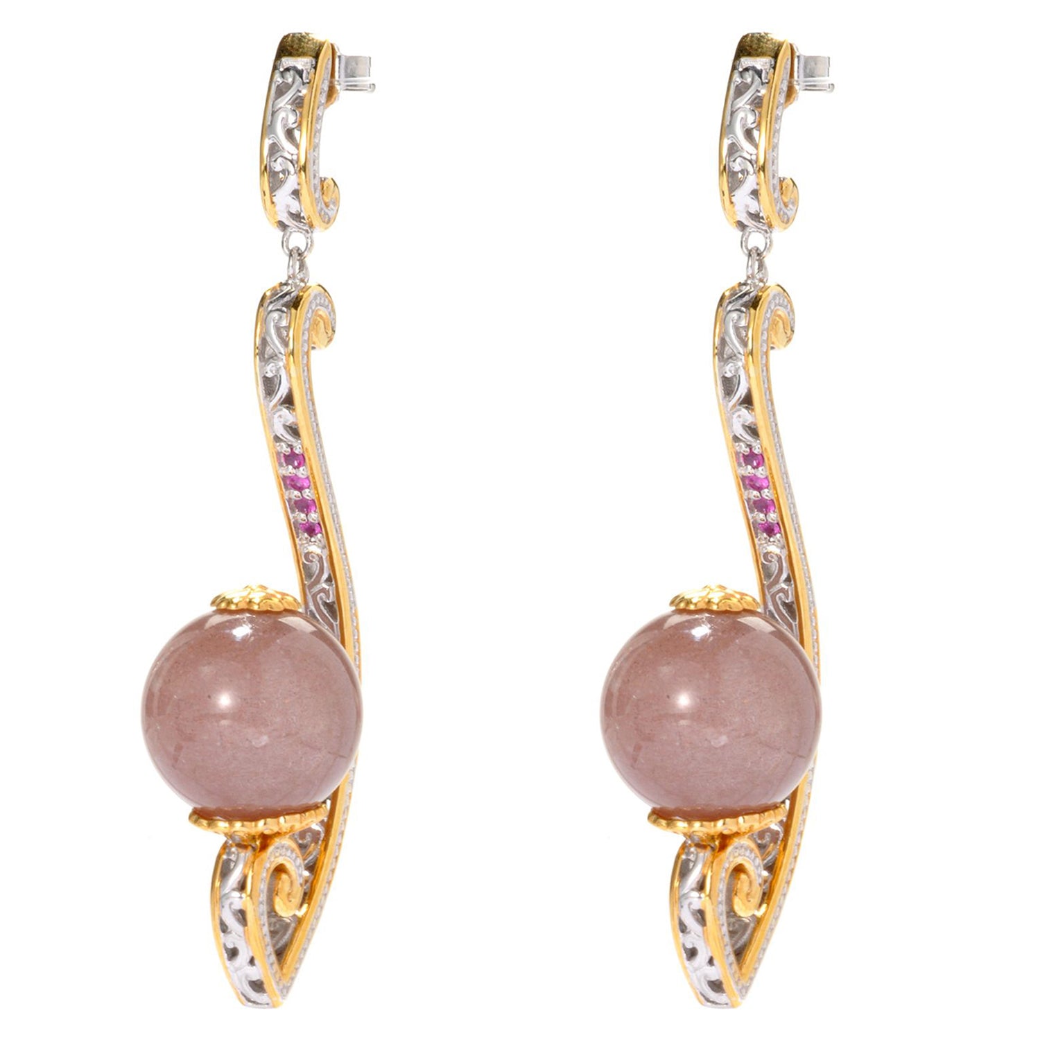 Gems en Vogue Chocolate Moonstone Bead & Pink Sapphire Earrings