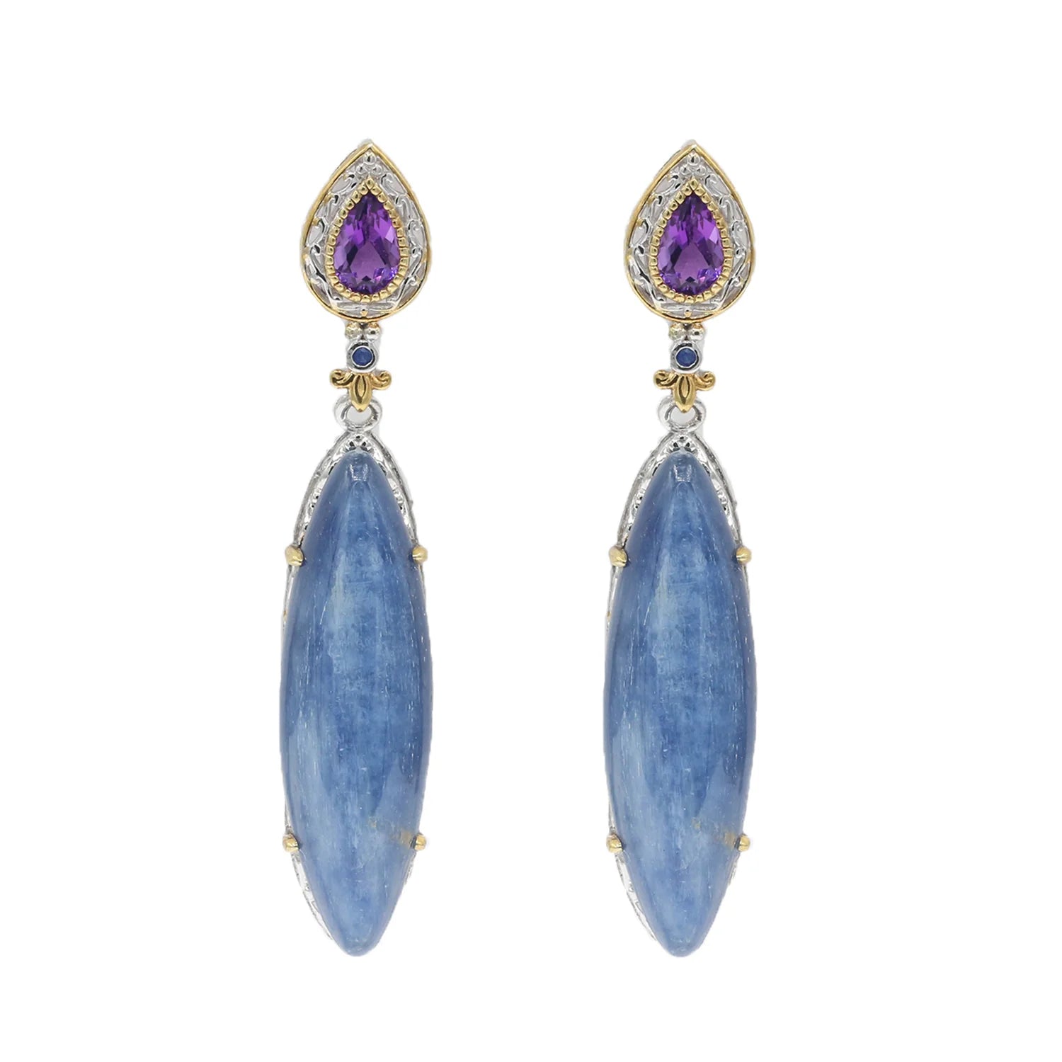 Gems en Vogue Kyanite Amethyst & Blue Sapphire Drop Earrings