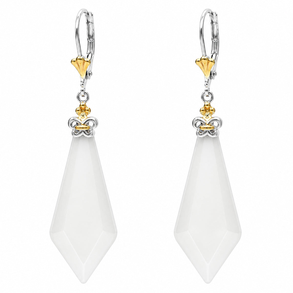 Gems en Vogue 24K Palladium Silver Kite Shaped White Agate Drop Earrings