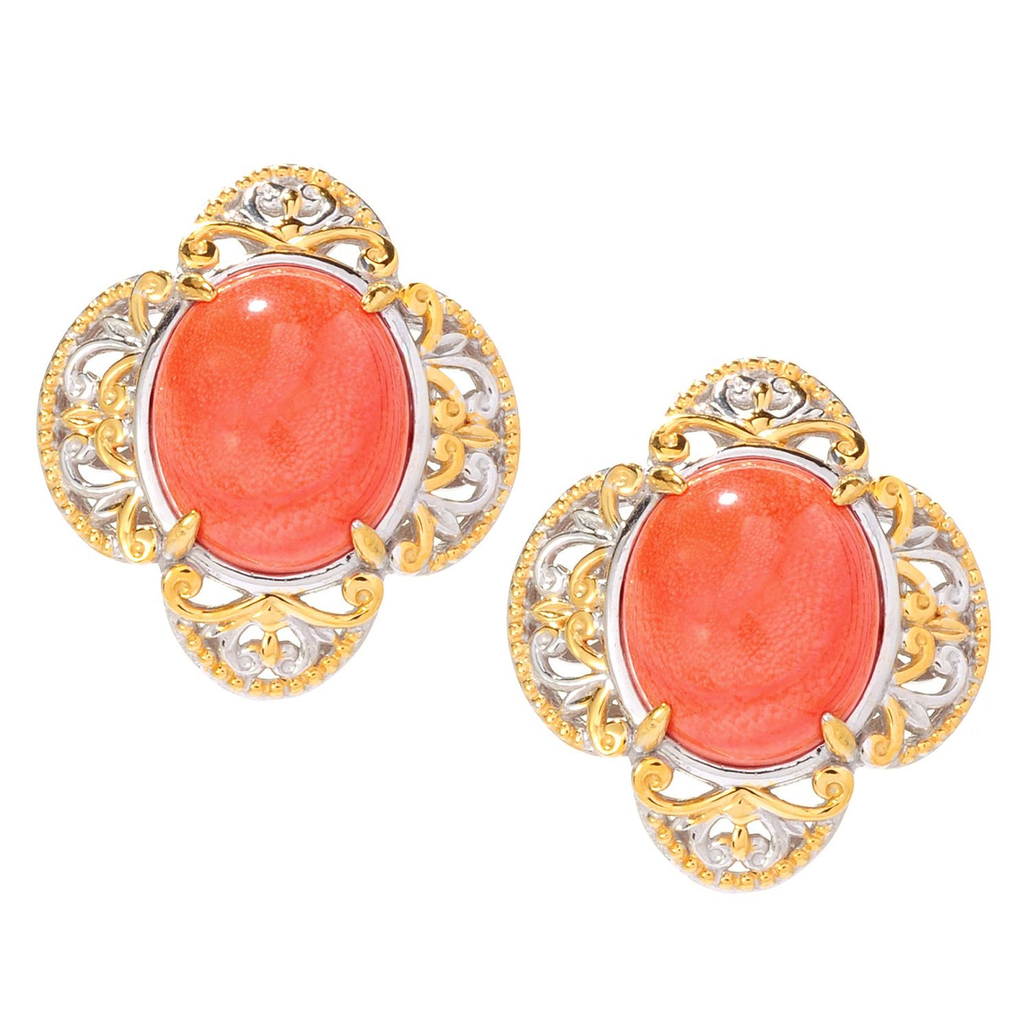 Gems en Vogue 24K Palladium Silver Salmon Coral Stud Earrings