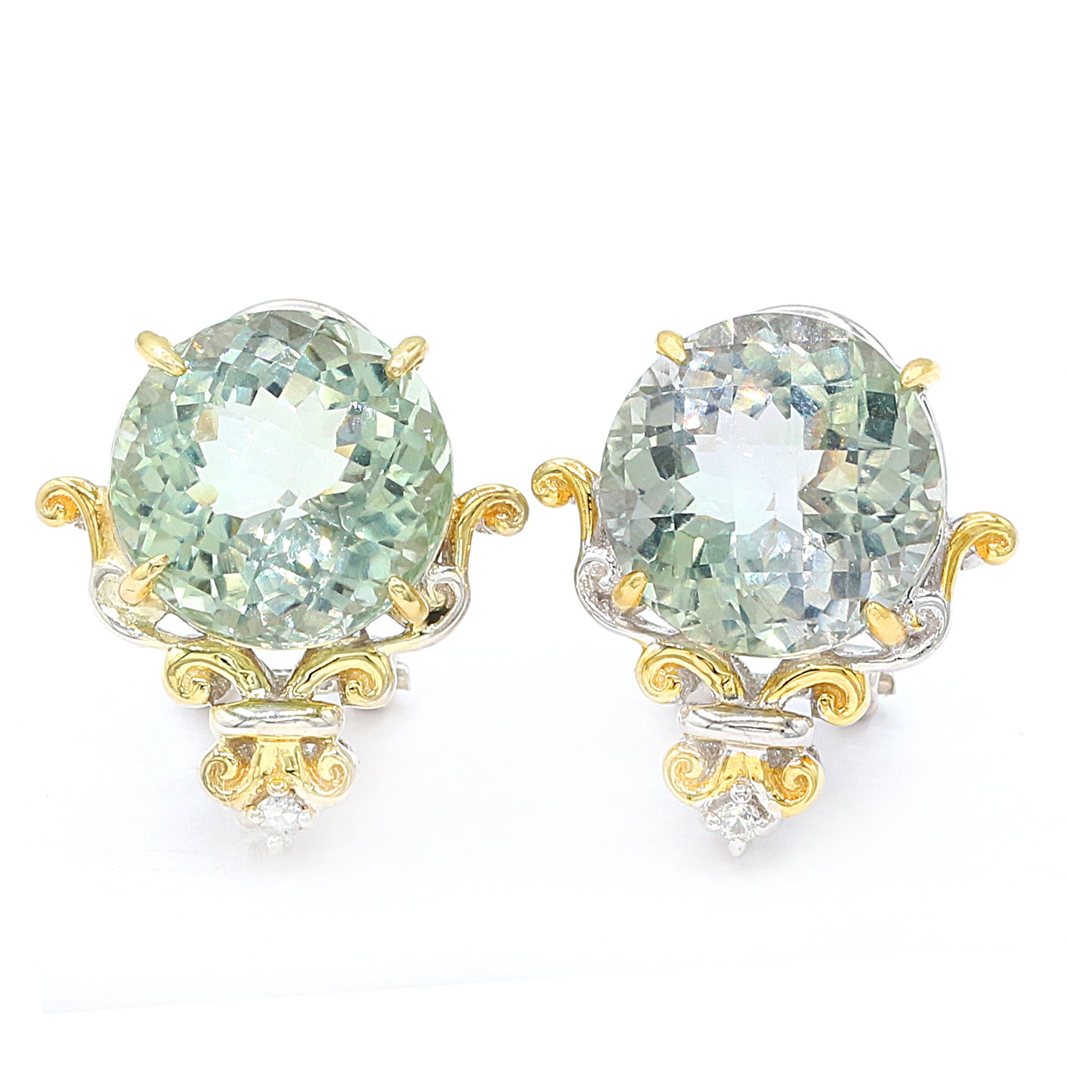 Gems en Vogue 15.22 Prasiolite & White Sapphire Omega Back Earrings