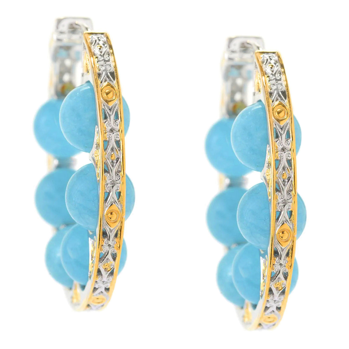 Gems en Vogue 24K Palladium Silver Aquamarine Bead Hoop Earrings