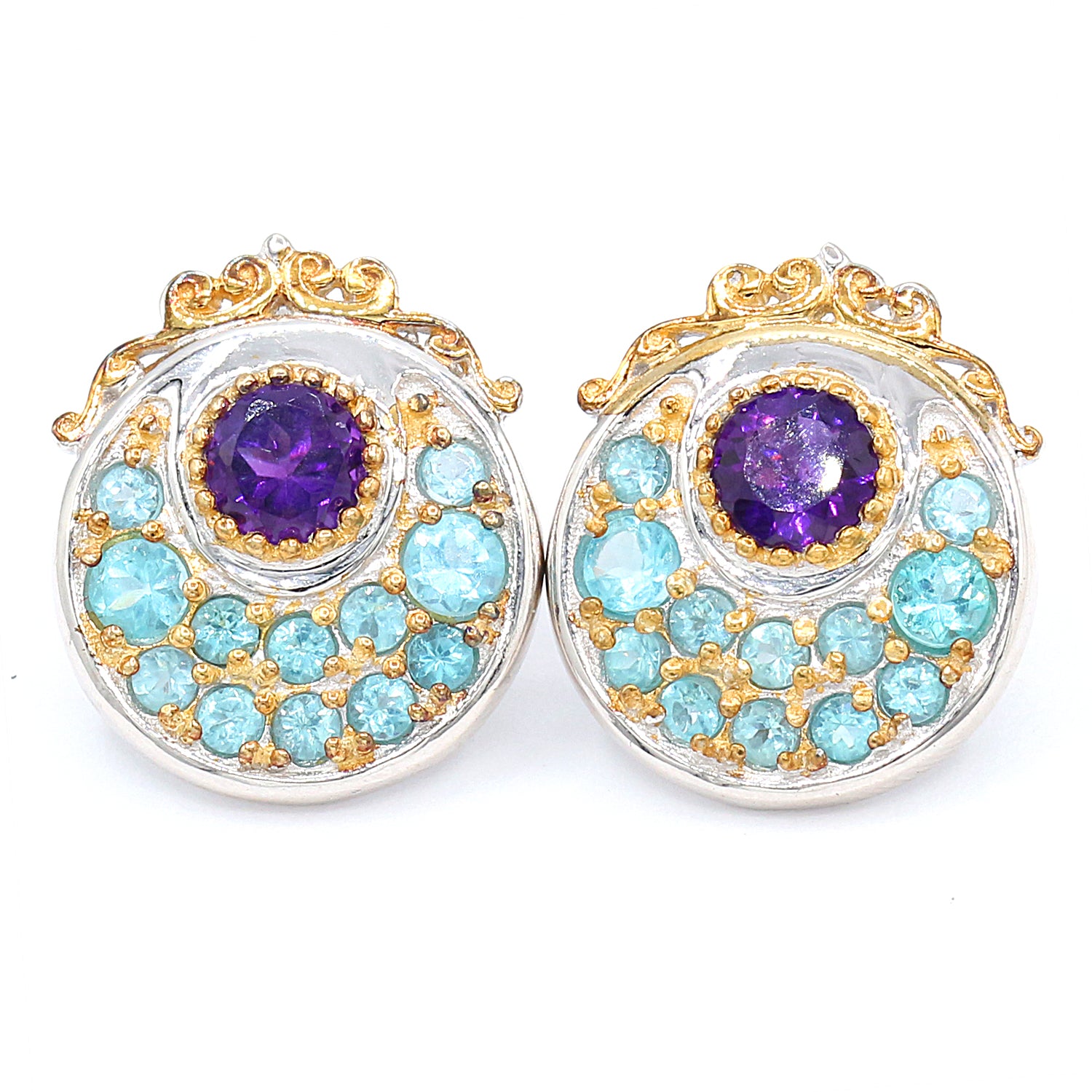 Gems en Vogue 2.16ctw African Amethyst & Apatite Stud Earrings