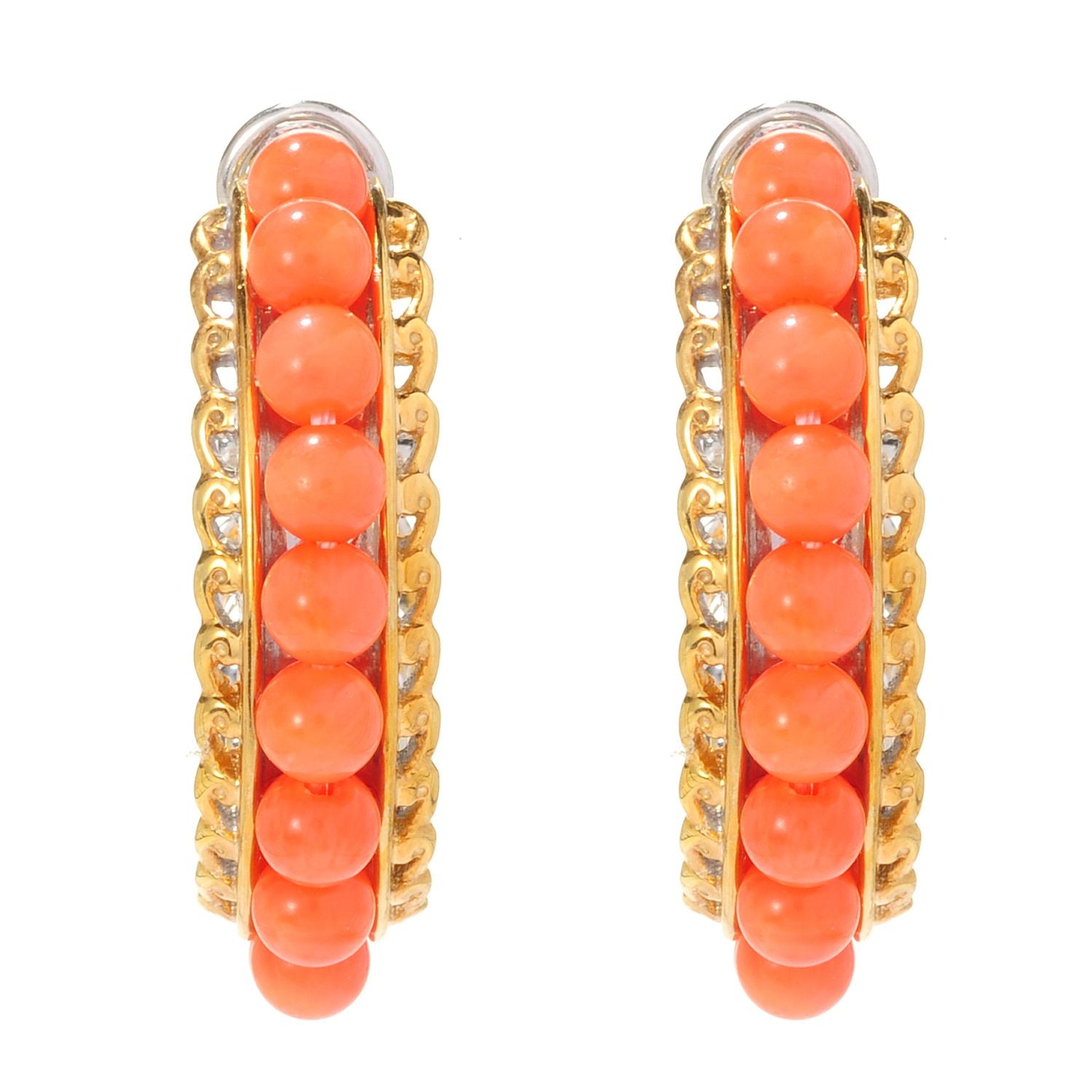 Gems en Vogue Choice of Salmon or White Coral Hoop Earrings