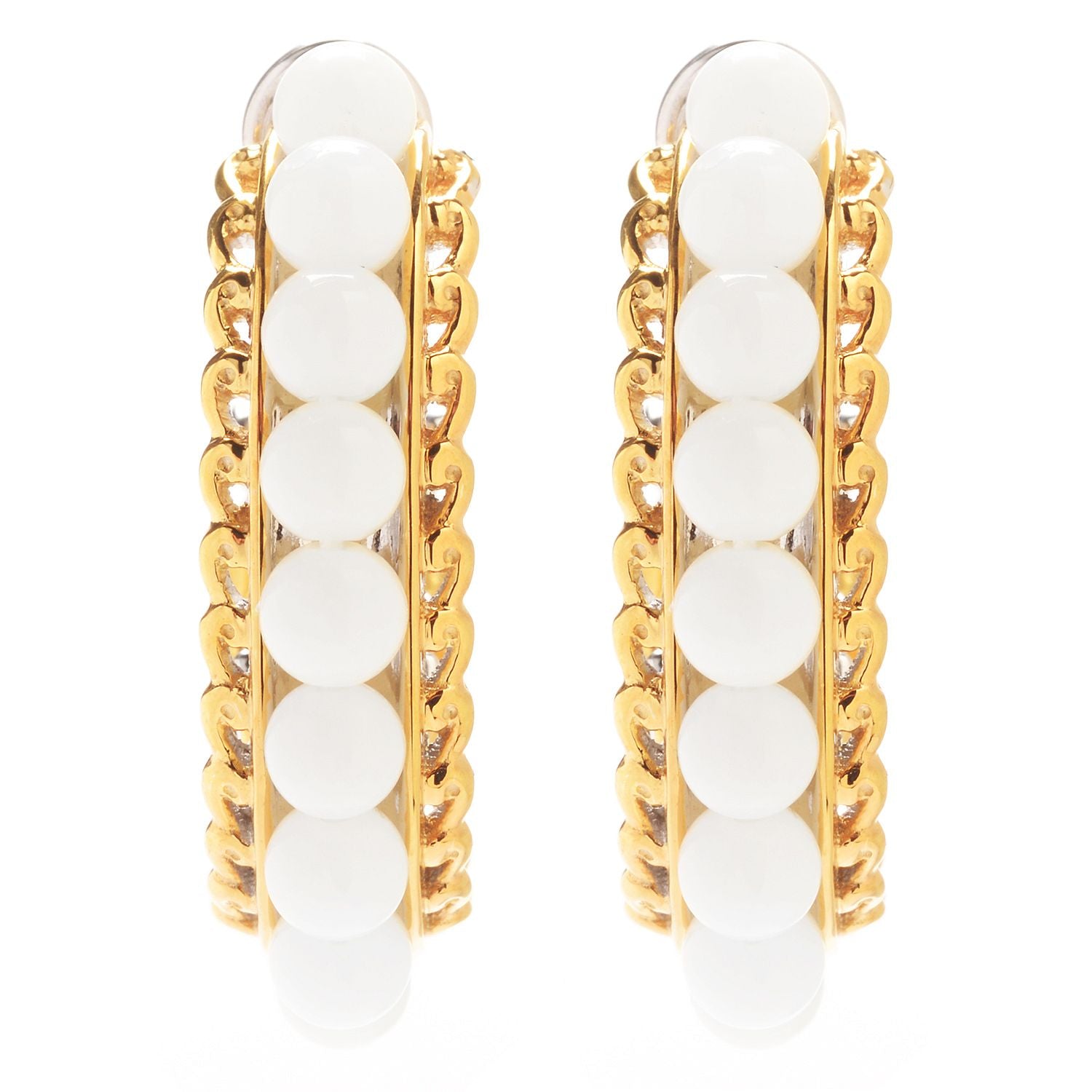 Gems en Vogue Choice of Salmon or White Coral Hoop Earrings