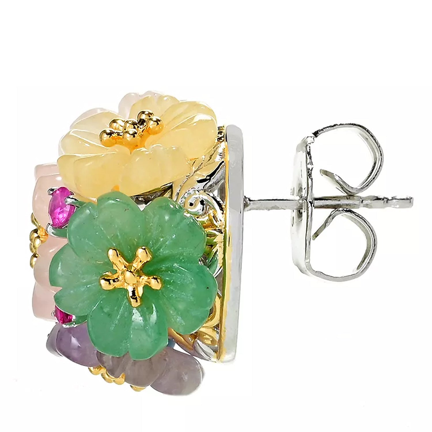 Gems en Vogue 0.29ctw Multi Gemstones Carved Flower Stud Earrings