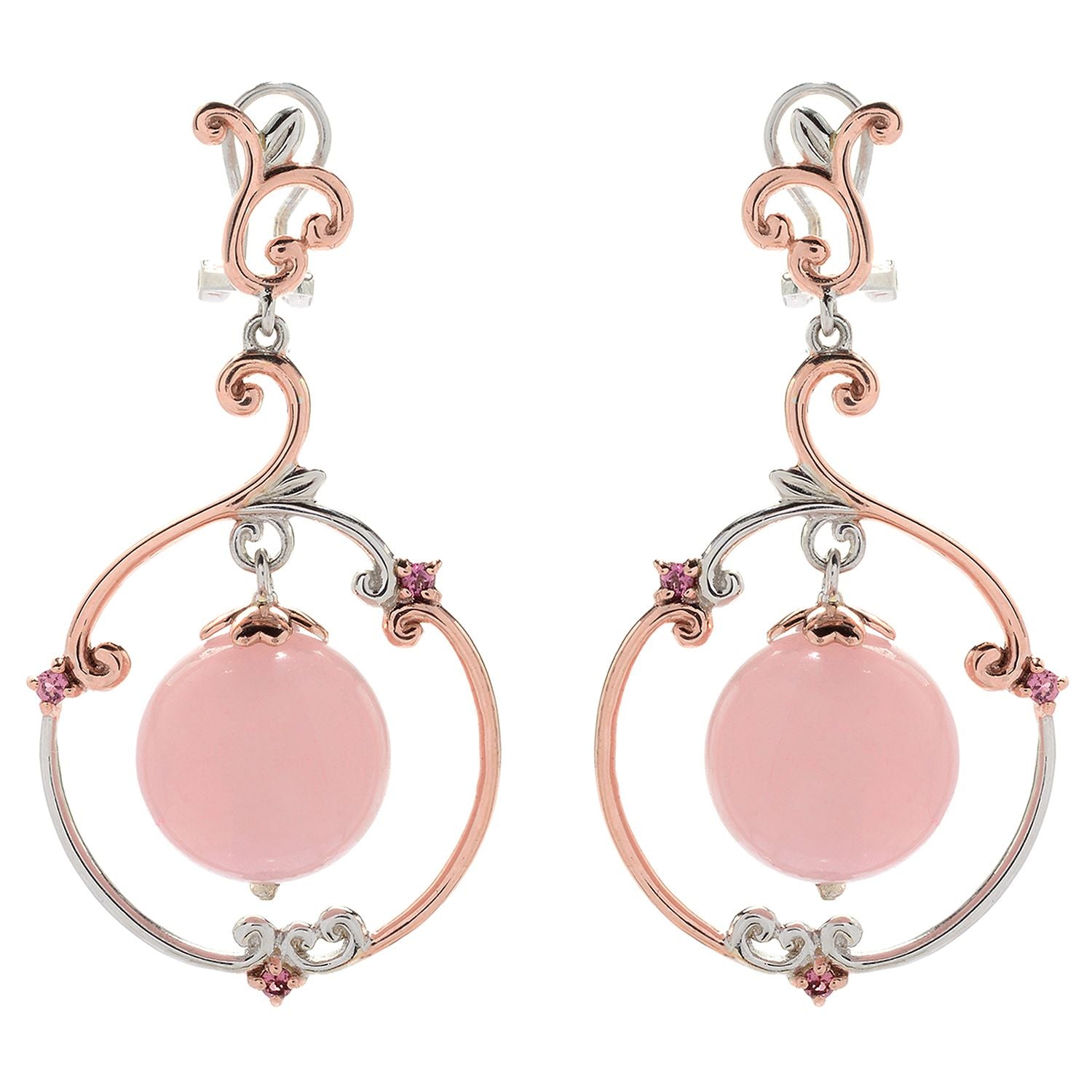 Gems en Vogue Rose Quartz Bead & Pink Tourmaline Drop Earrings