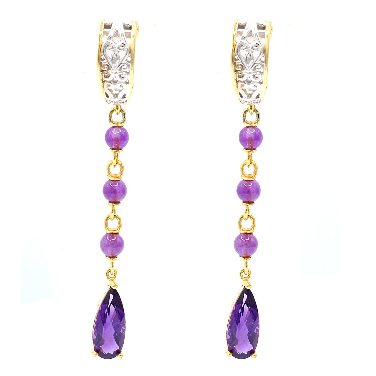 Gems en Vogue 3.96ctw African Amethyst Drop Earrings