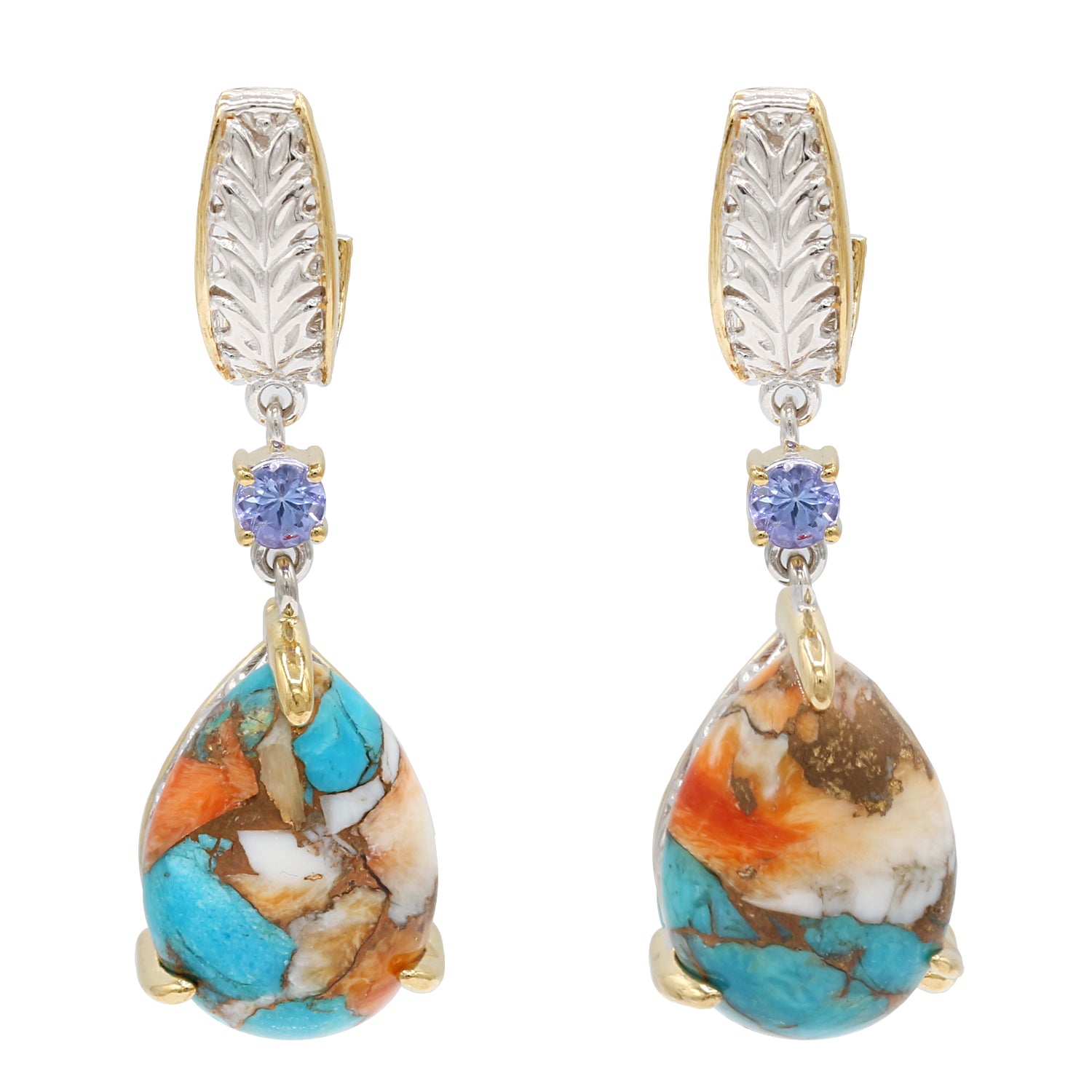 Gems en Vogue Spiny Oyster Turquoise & Tanzanite Drop Earrings