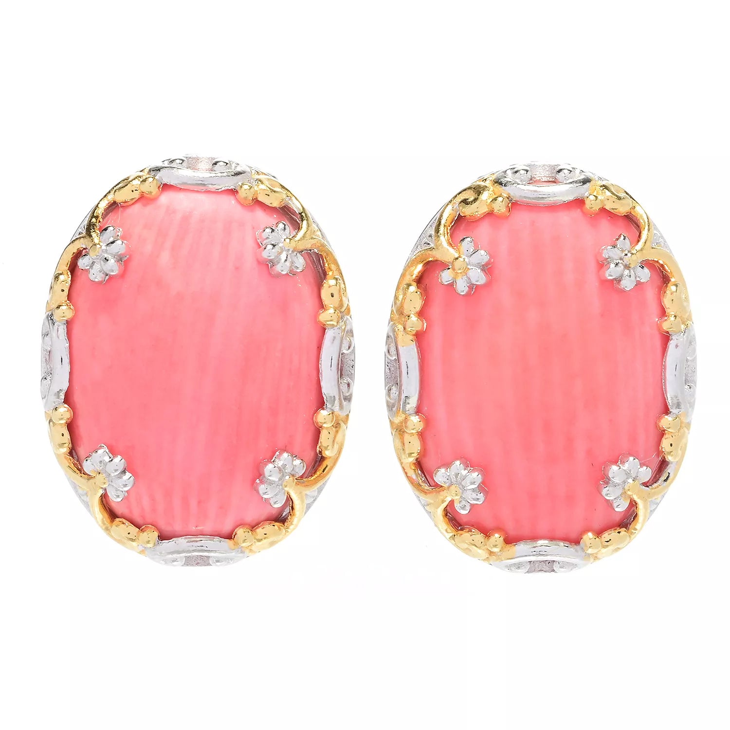 Gems en Vogue Oval Salmon Coral Stud Earrings