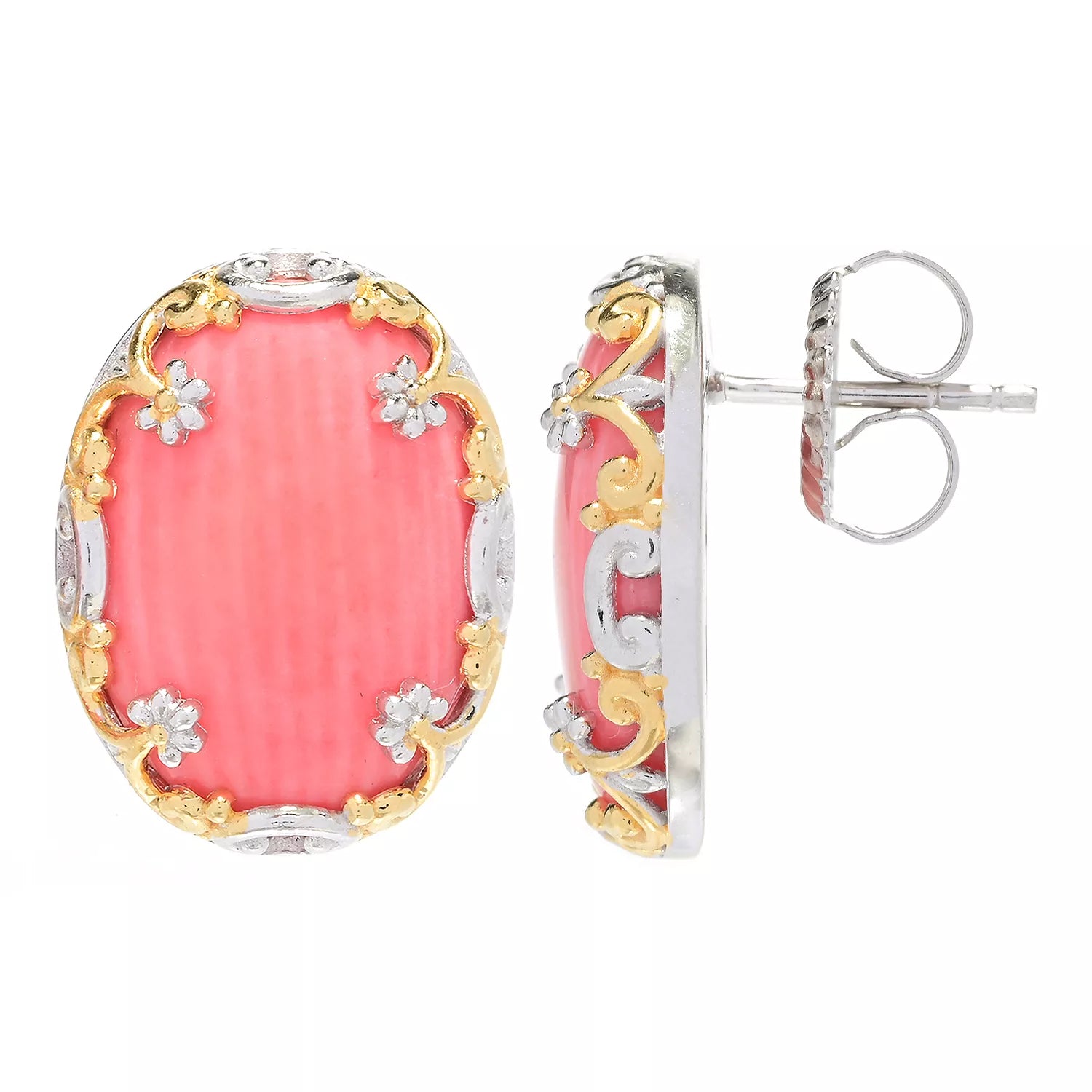 Gems en Vogue Oval Salmon Coral Stud Earrings