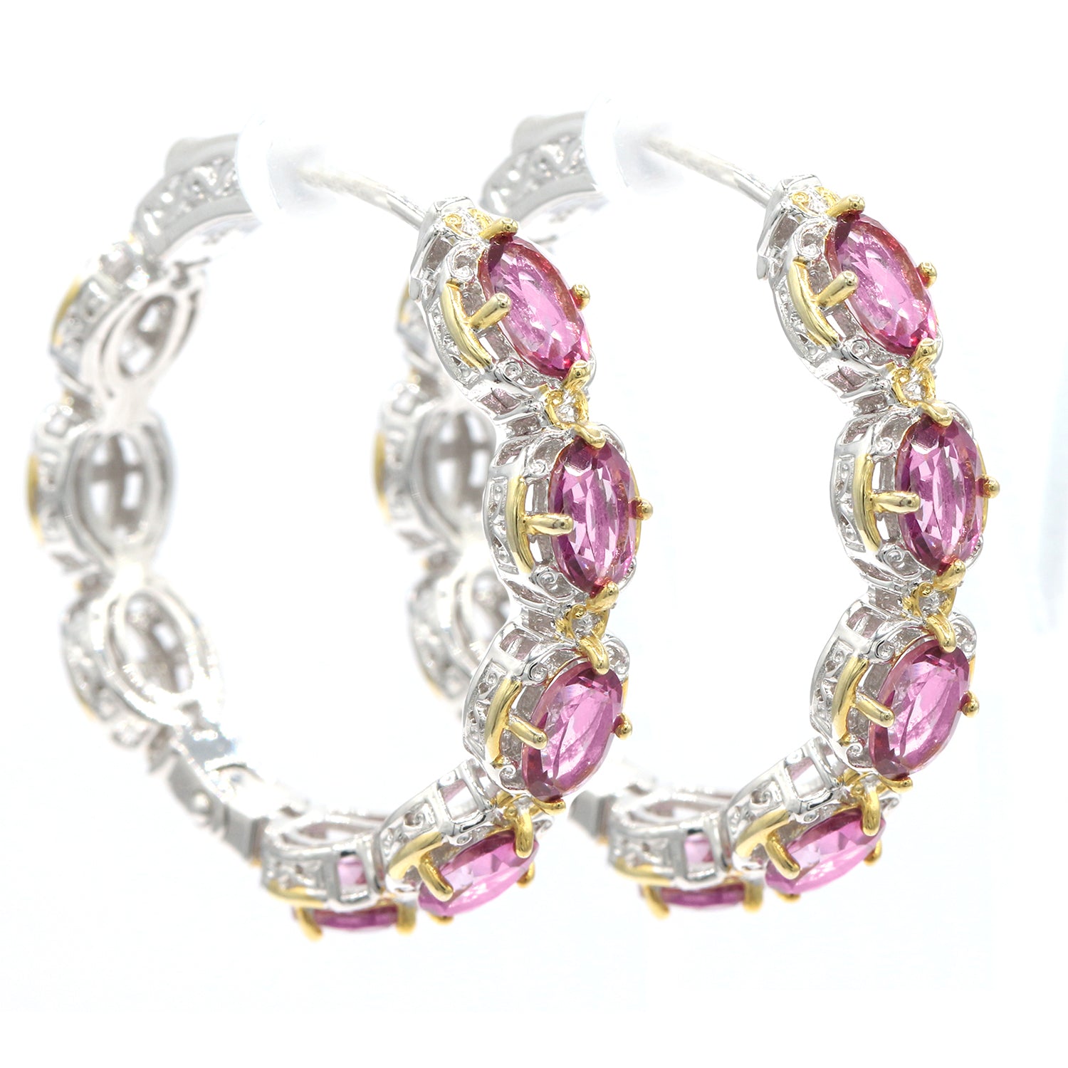Gems en Vogue 3.30ctw Pink Topaz Hoop Earrings