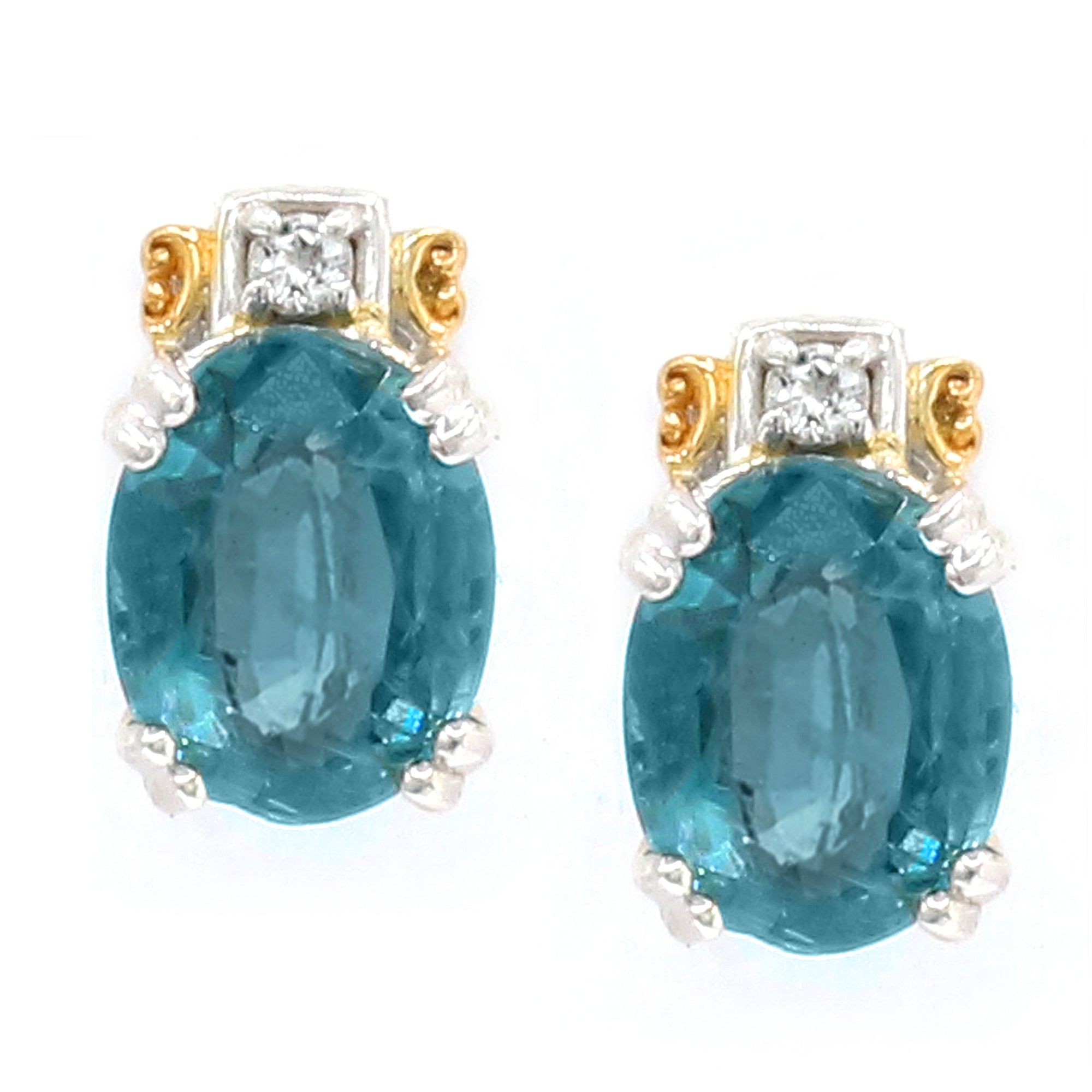 Gems en Vogue 24K Palladium Silver 4.56ctw Teal Kyanite & White Topaz Stud Earrings