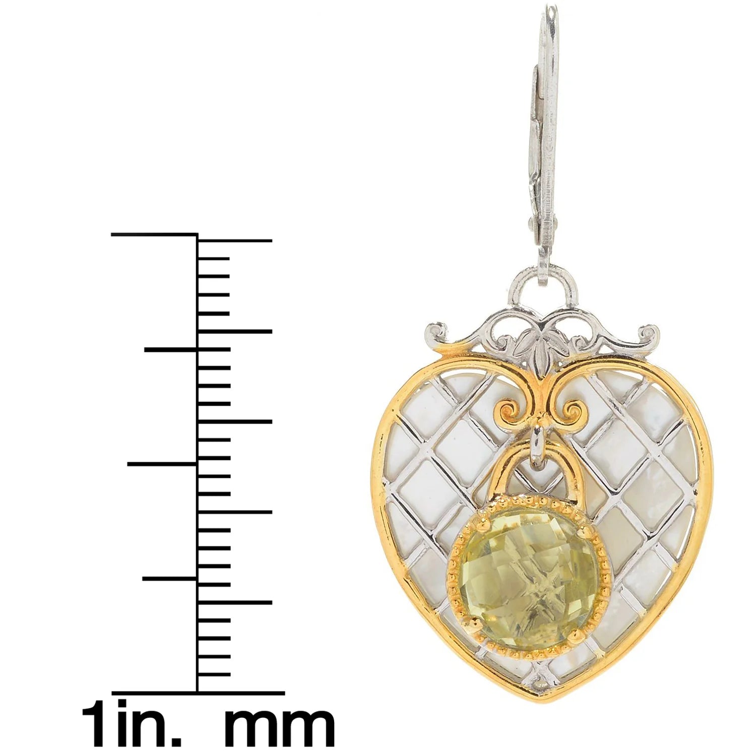 Gems en Vogue 3.74ctw Paris "Love Locks" Heart Shaped Mother-of-Pearl & Ouro Verde Drop Earrings