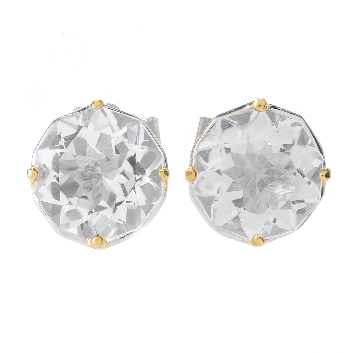 Gems en Vogue 3.52ctw Fancy Manhattan Star Cut Clear Quartz Stud Earrings