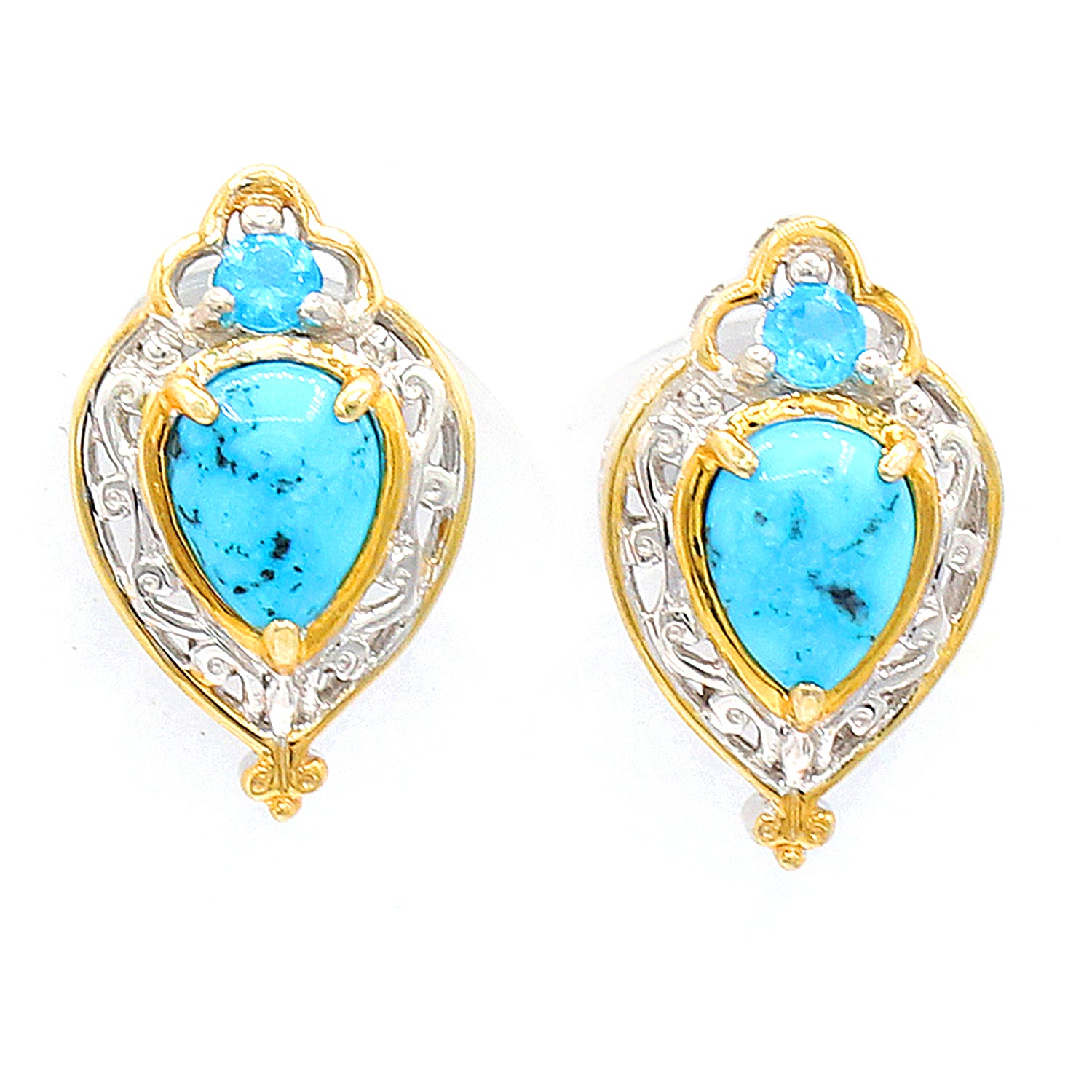 Gems en Vogue Spiderweb Turquoise & Neon Apatite Stud Earrings