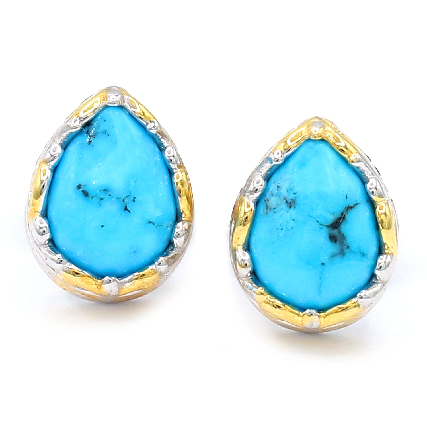 Gems en Vogue Pear Shaped Spiderweb Turquoise Stud Earrings