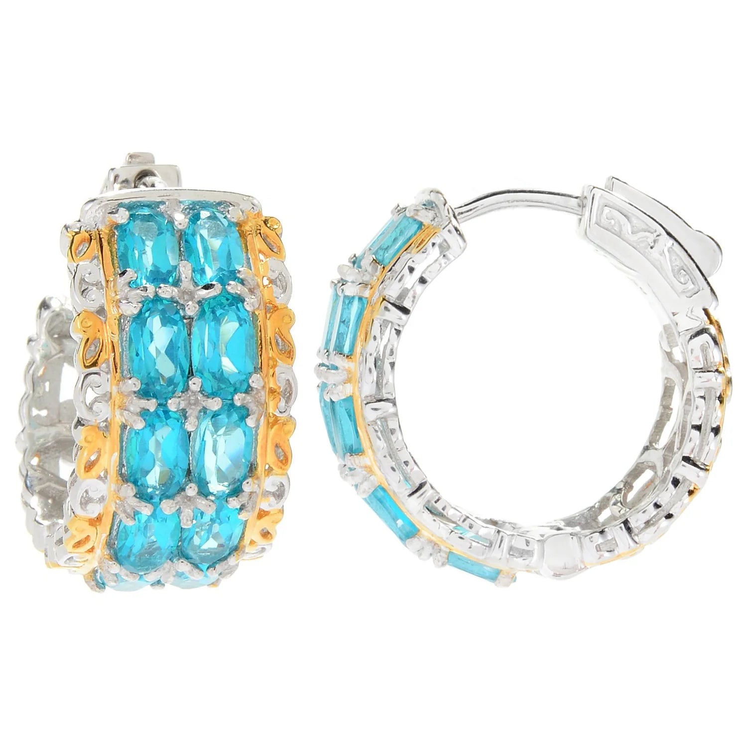 Gems en Vogue 5.60ctw Paraiba Color Topaz Double-Row Hoop Earrings