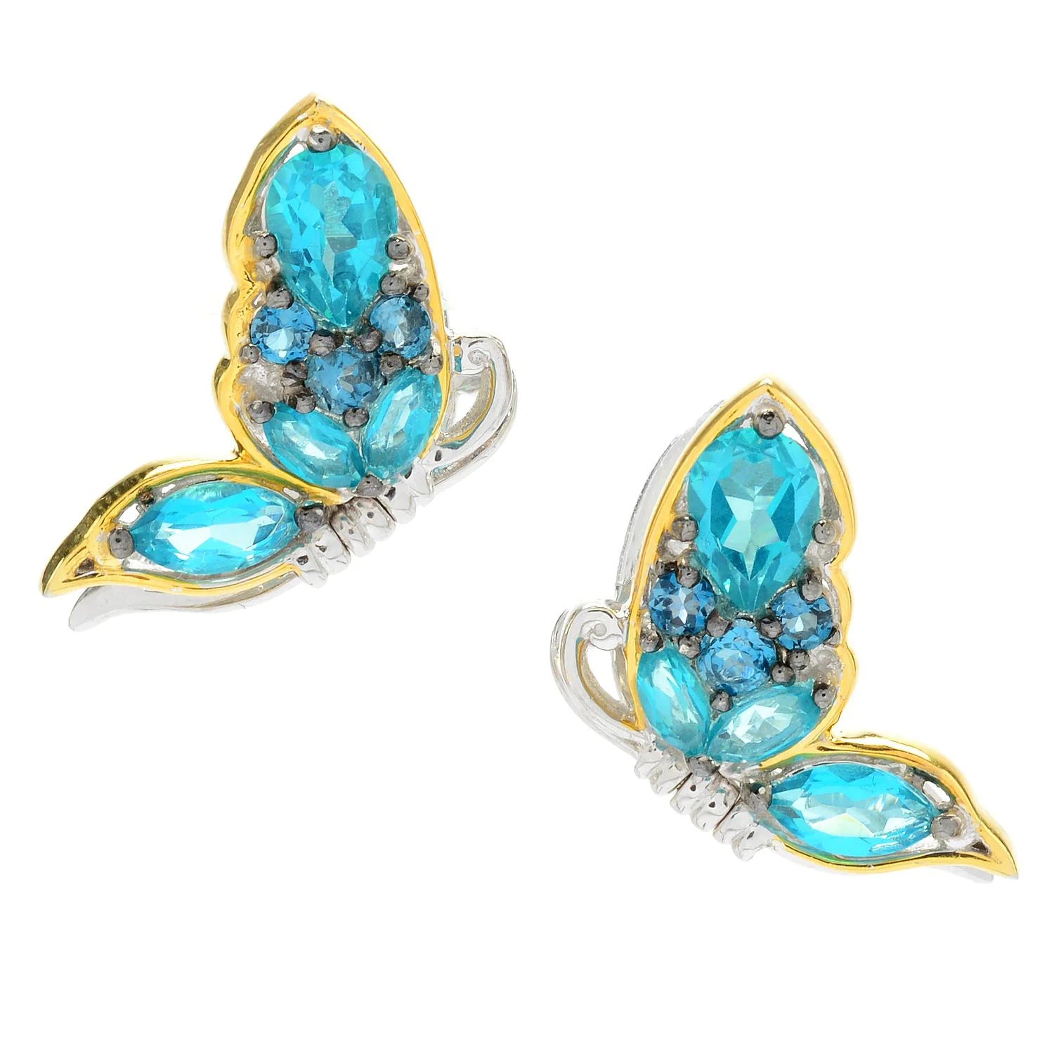 Gems en Vogue 3.80ctw Paraiba & London Blue Topaz Butterfly Stud Earrings