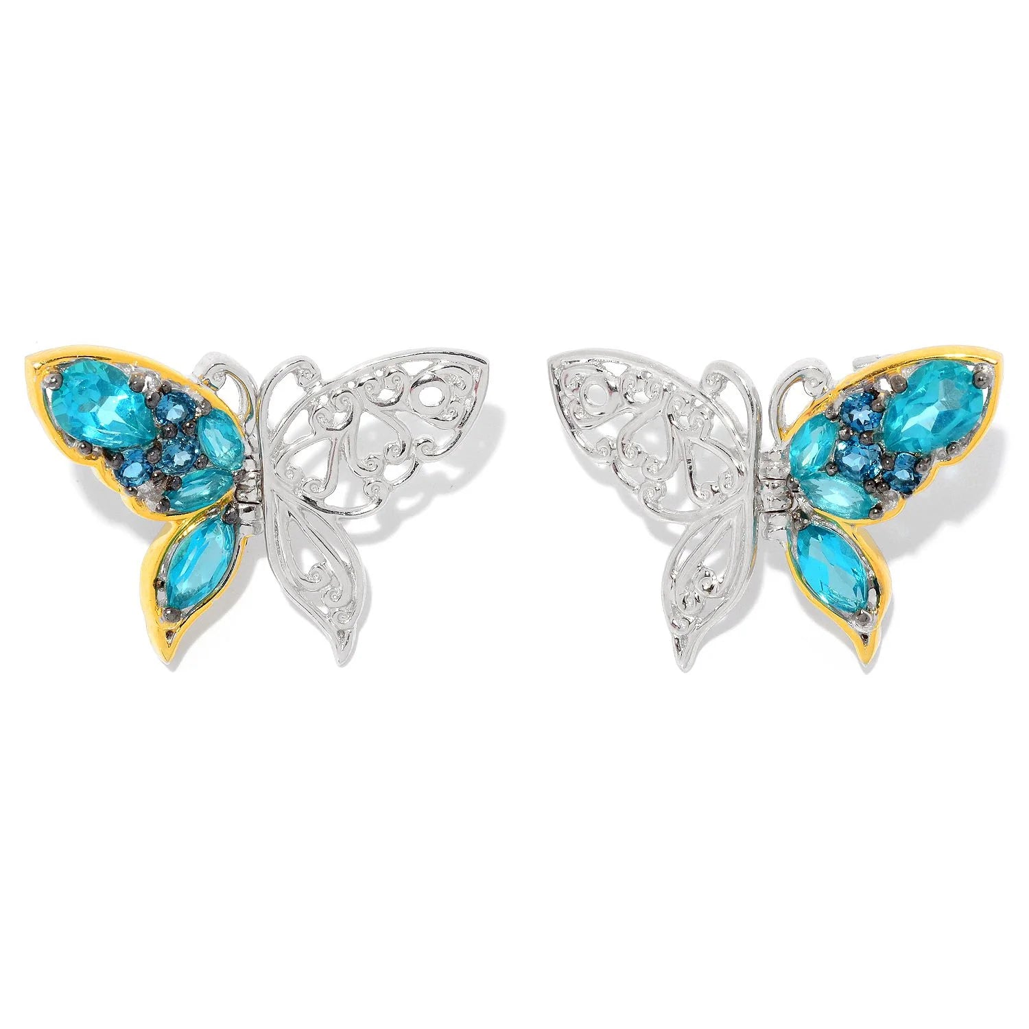 Gems en Vogue 3.80ctw Paraiba & London Blue Topaz Butterfly Stud Earrings