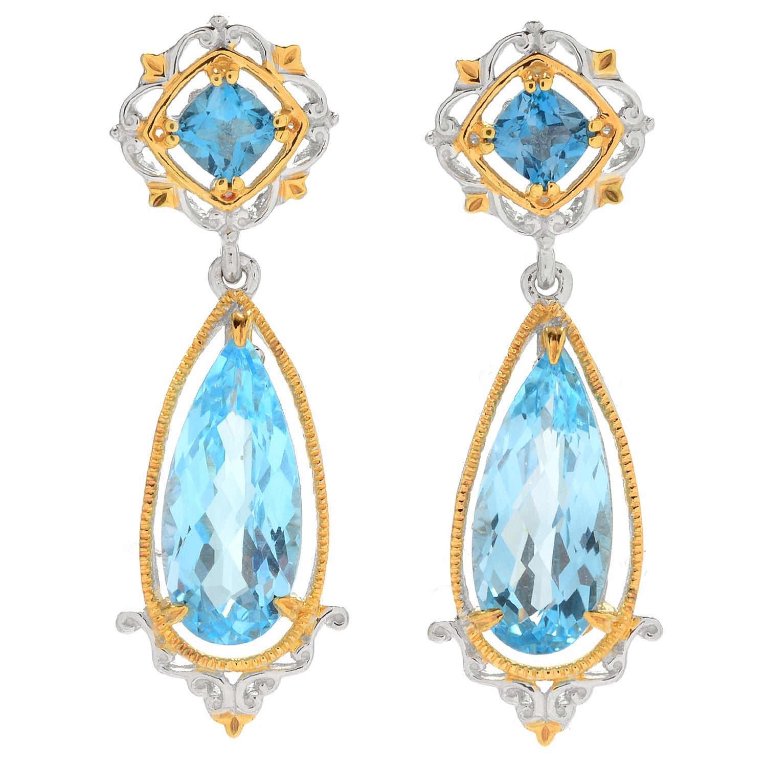 Gems en Vogue 18.00ctw Blue Topaz & London Blue Topaz Drop Earrings
