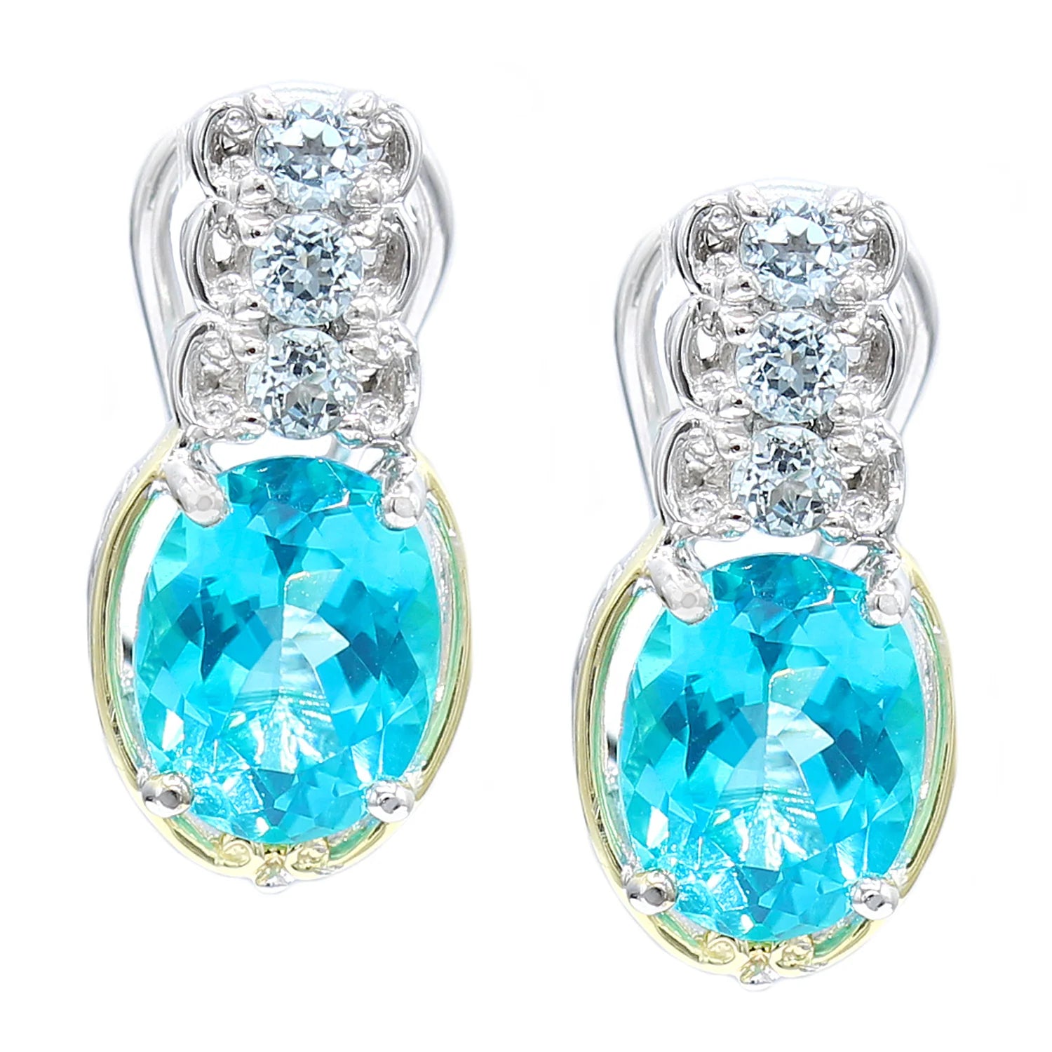 Gems en Vogue 4.54ctw Paraiba Topaz & Sky Blue Topaz Omega Back Earrings