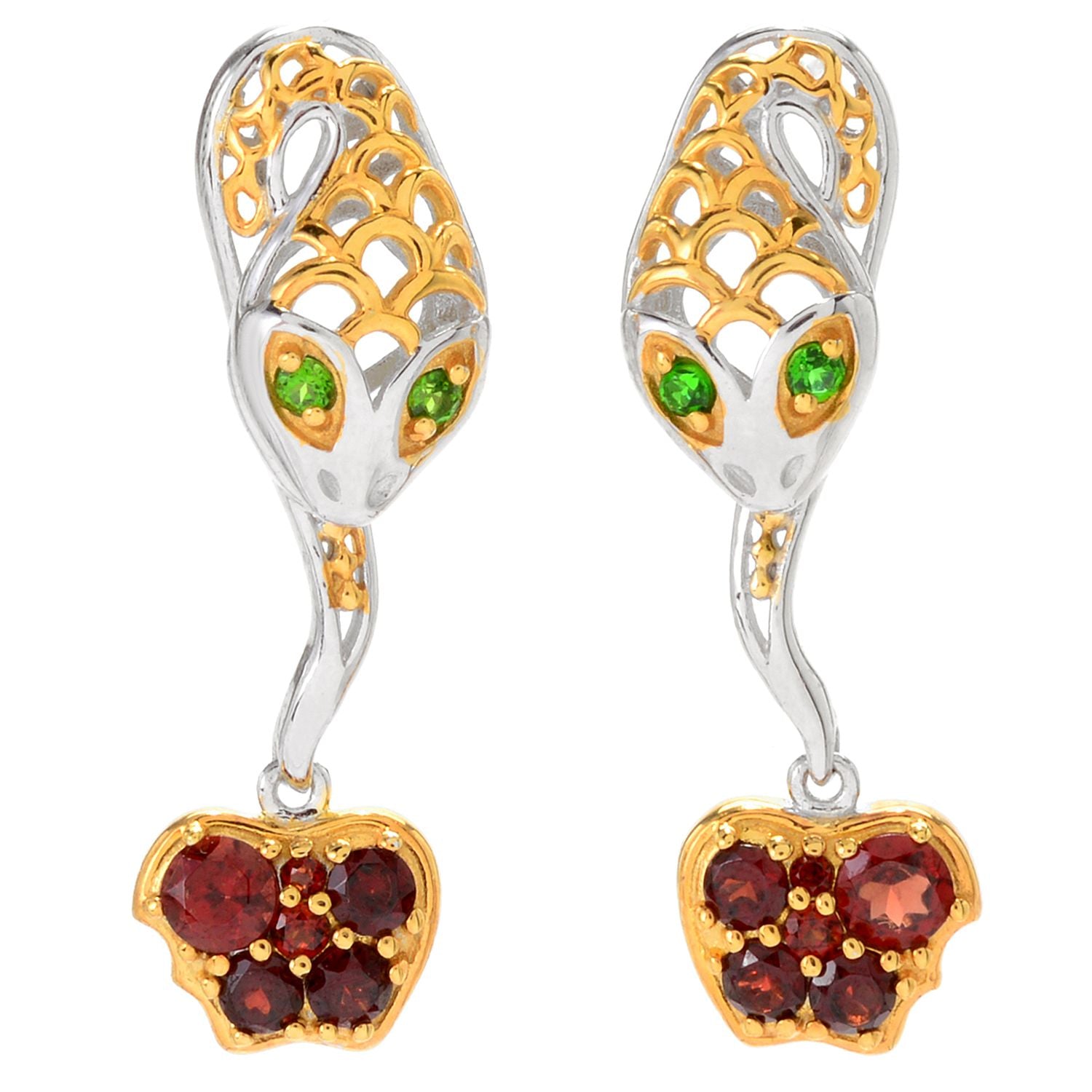 Gems en Vogue 1.64ctw Chrome Diopside & Mozambique Snake Drop Earrings