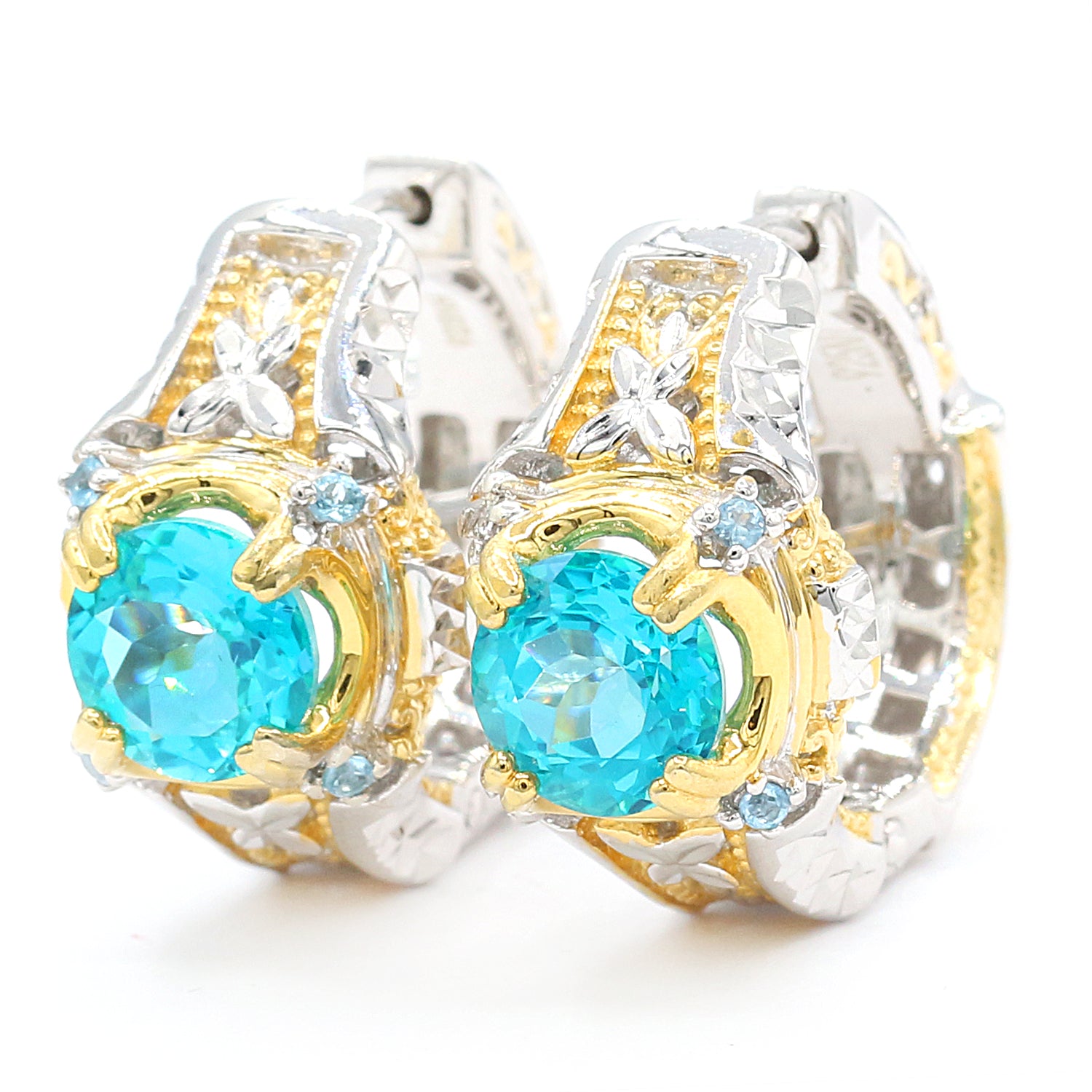 Gems en Vogue 5.20ctw Paraiba Topaz & Swiss Blue Topaz Hoop Earrings