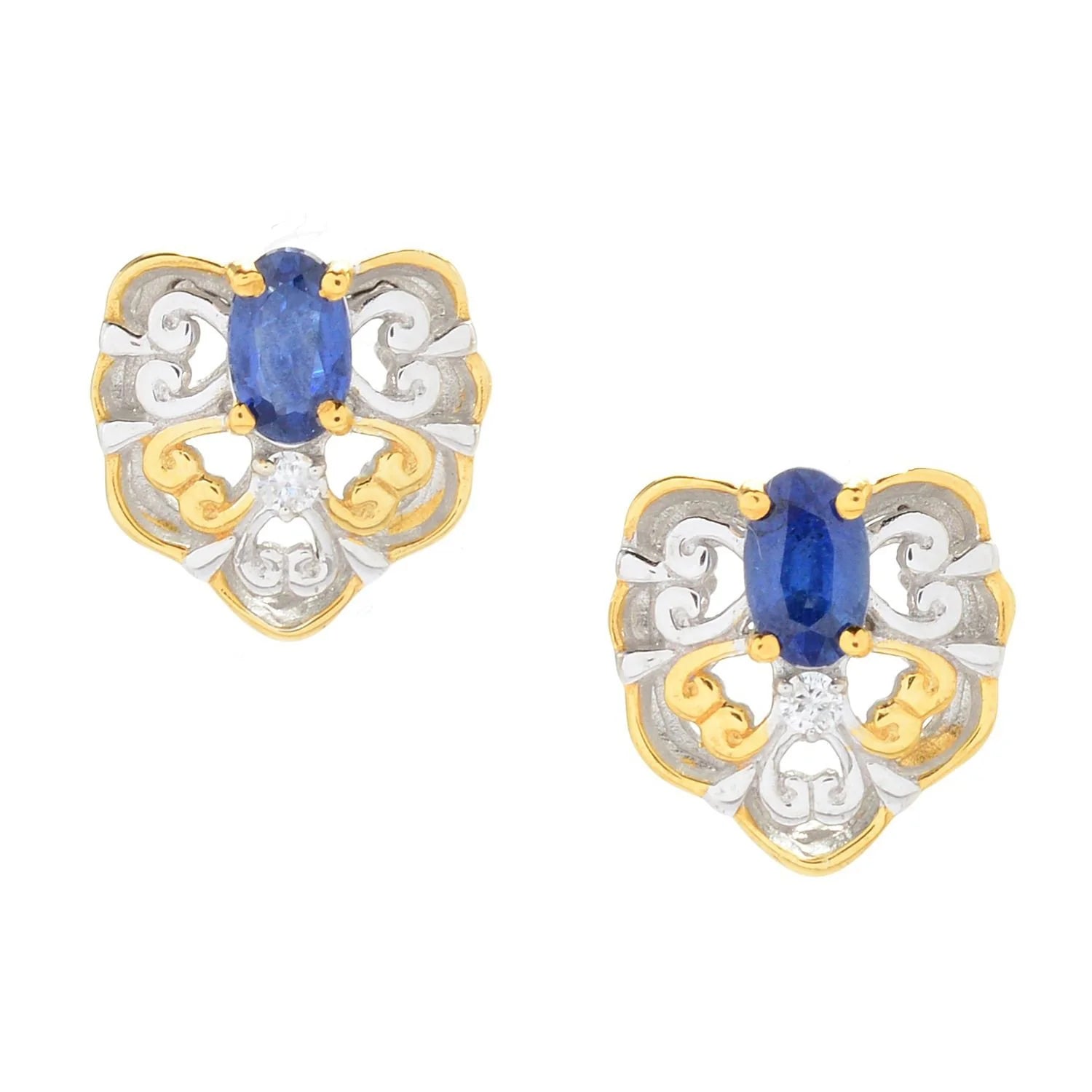 Gems en Vogue Precious Gemstone & Diamond Scrollwork Stud Earrings