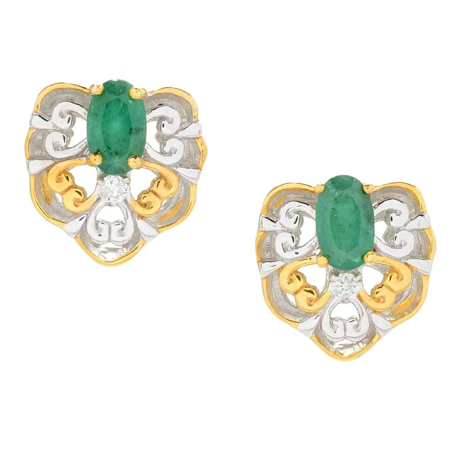 Gems en Vogue Precious Gemstone Diamond Scrollwork Stud Earrings