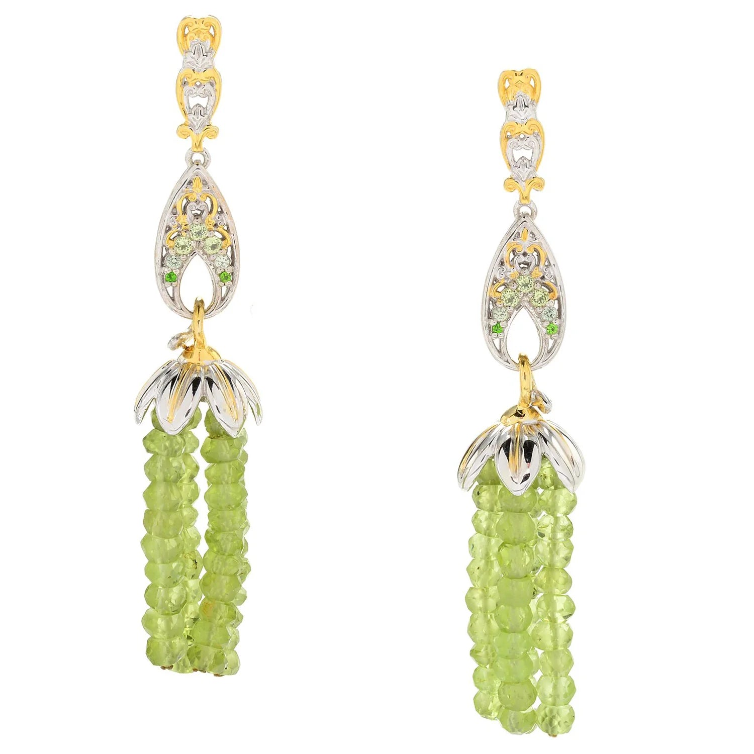 Gems en Vogue 36.14ctw Peridot Green Sapphire & Chrome Diopside Tassel Drop Earrings